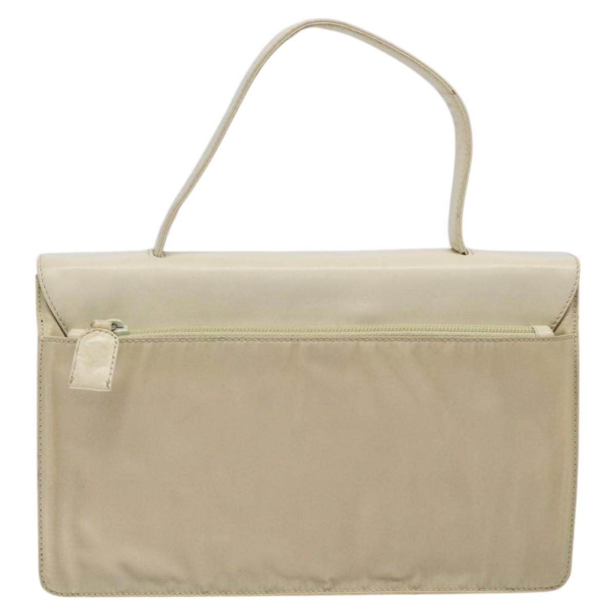 PRADA Hand Bag Nylon Leather White Silver Auth bs24555