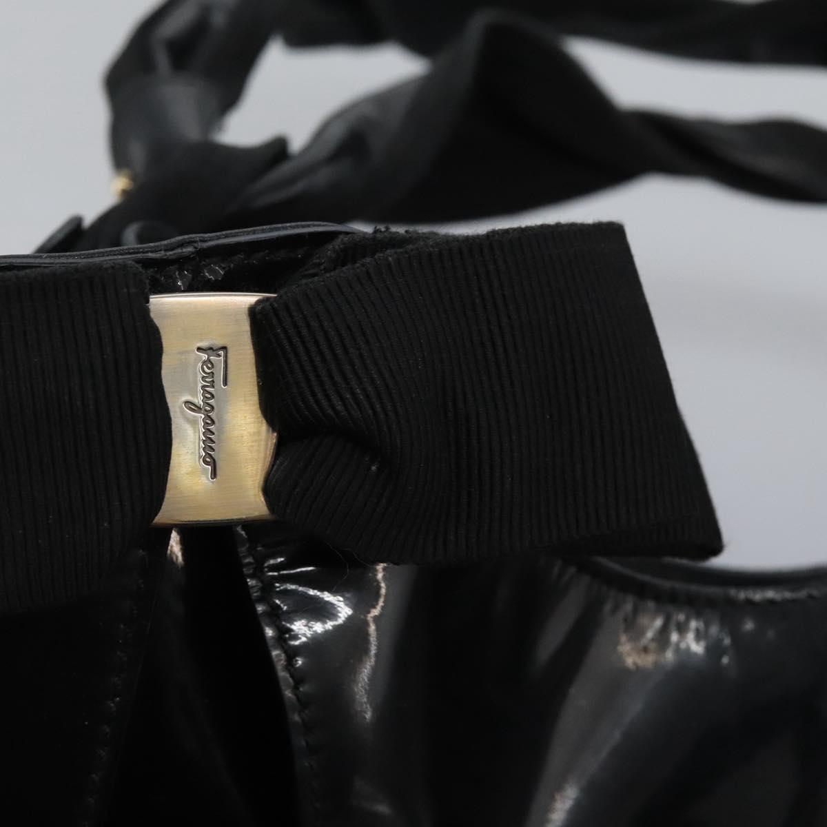 Salvatore Ferragamo Shoulder Bag Enamel Black Gold Auth bs24560