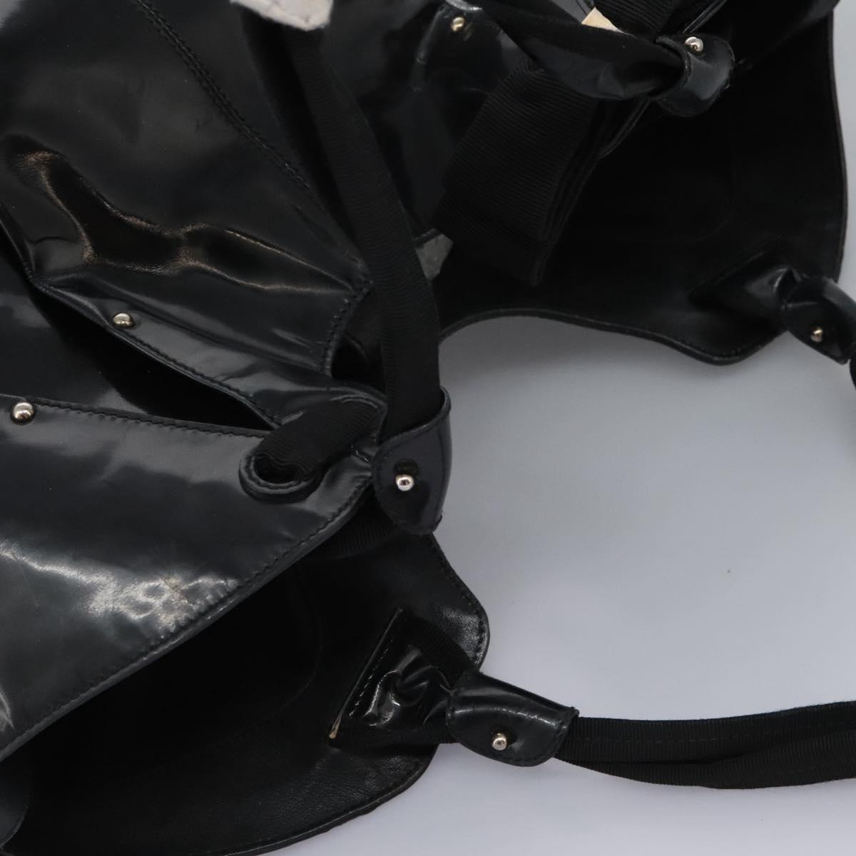 Salvatore Ferragamo Shoulder Bag Enamel Black Gold Auth bs24560