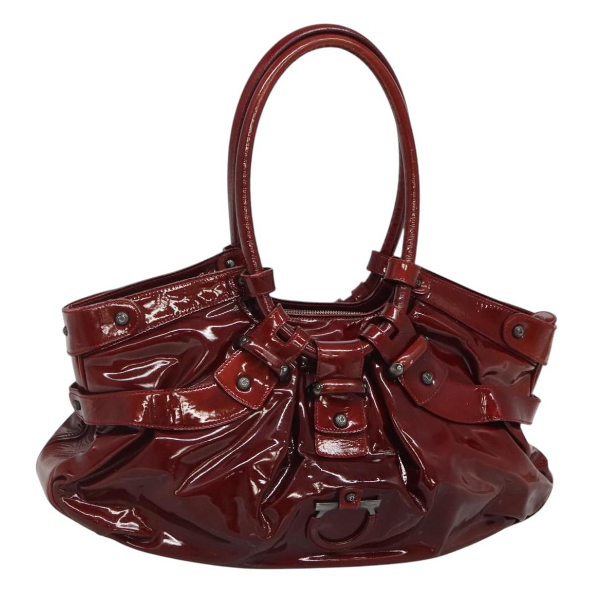 Salvatore Ferragamo Shoulder Bag Enamel Red Auth bs24562