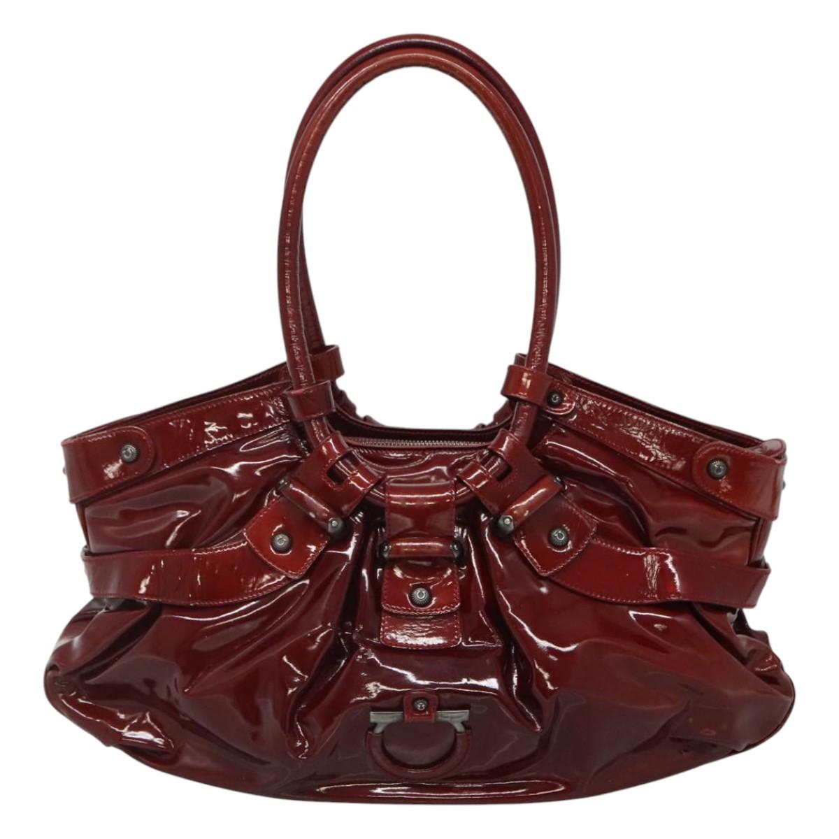 Salvatore Ferragamo Shoulder Bag Enamel Red Auth bs24562