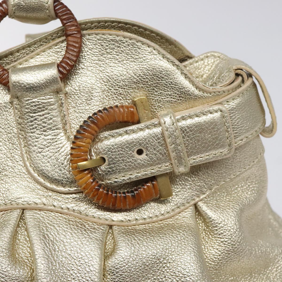 Salvatore Ferragamo Gancini Shoulder Bag Leather Gold Tone Auth bs24563