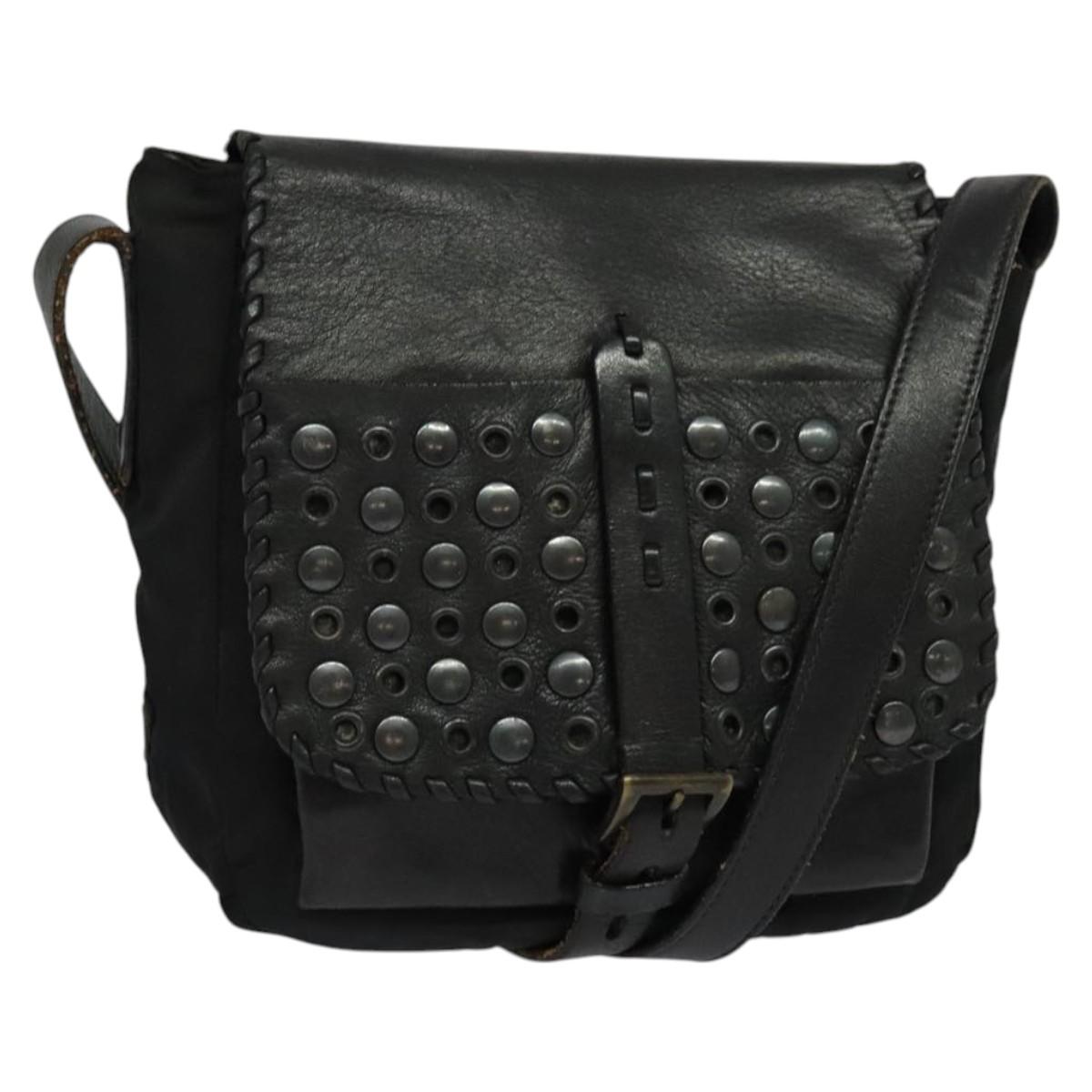 PRADA Shoulder Bag Leather Black Auth bs24581