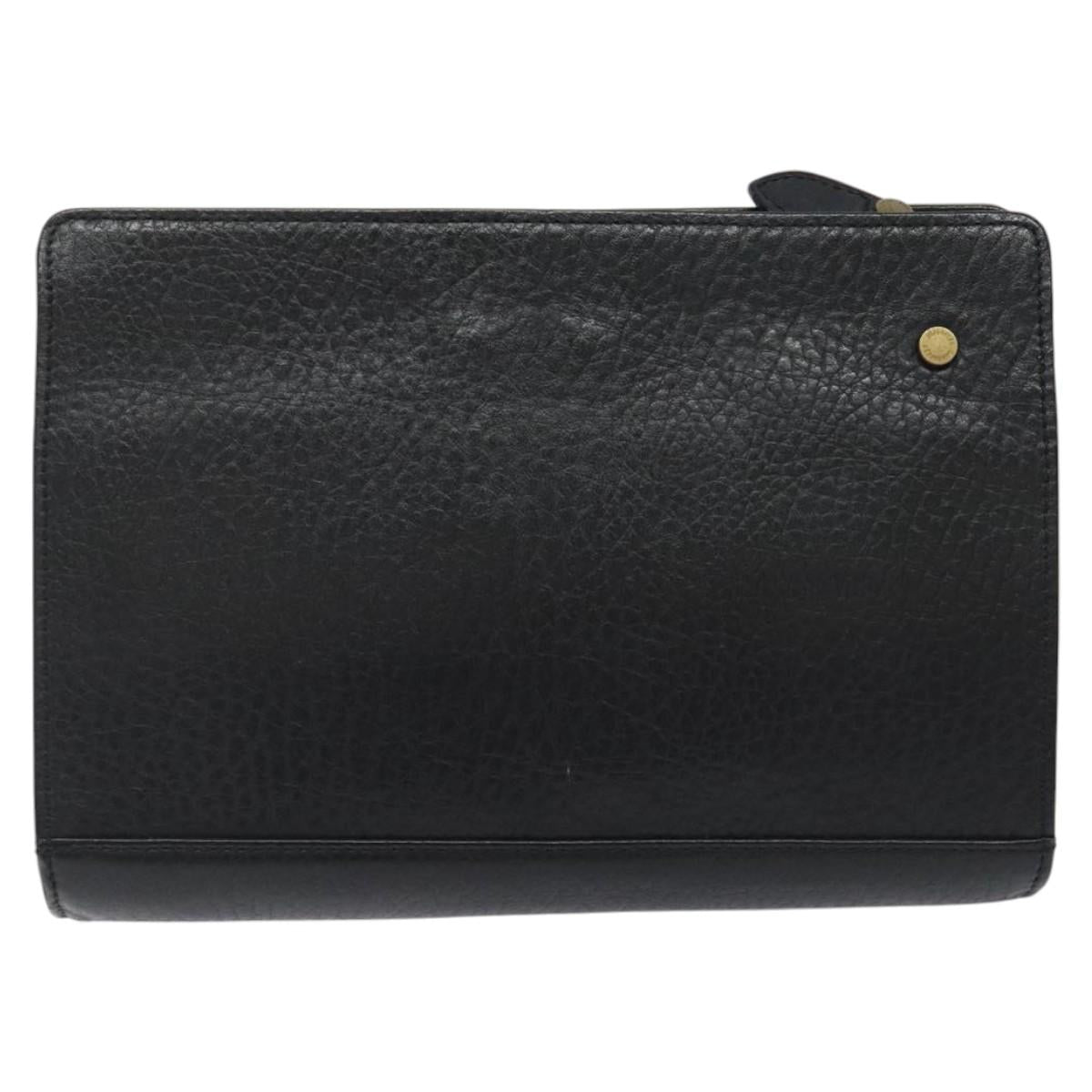 Burberrys Clutch Bag Leather Black Gold Auth bs24582