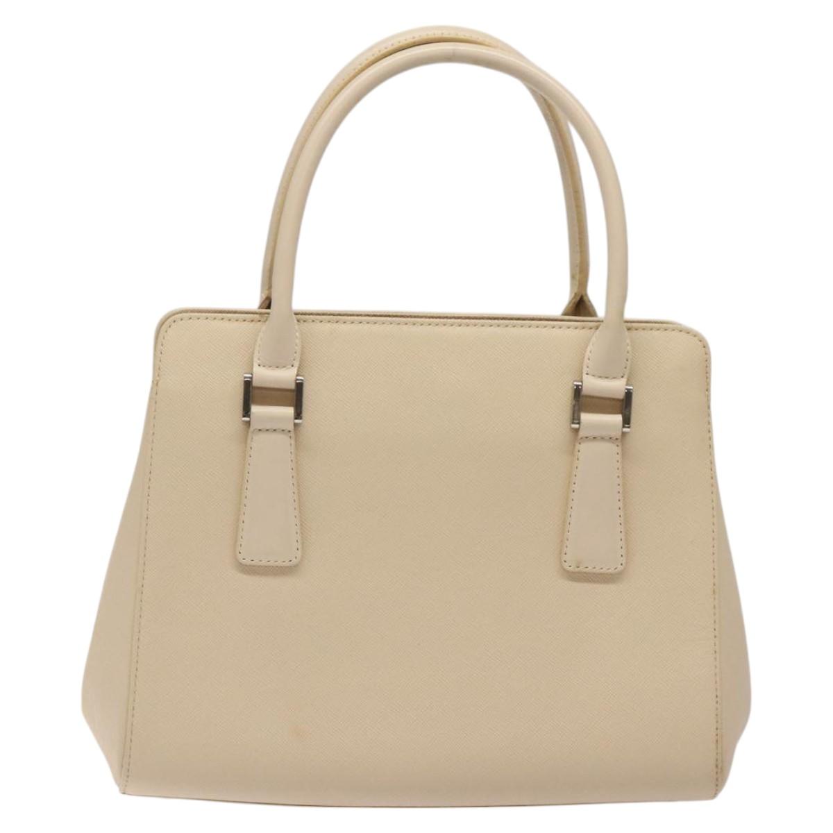 BURBERRY Hand Bag Leather Beige Silver Auth bs24585