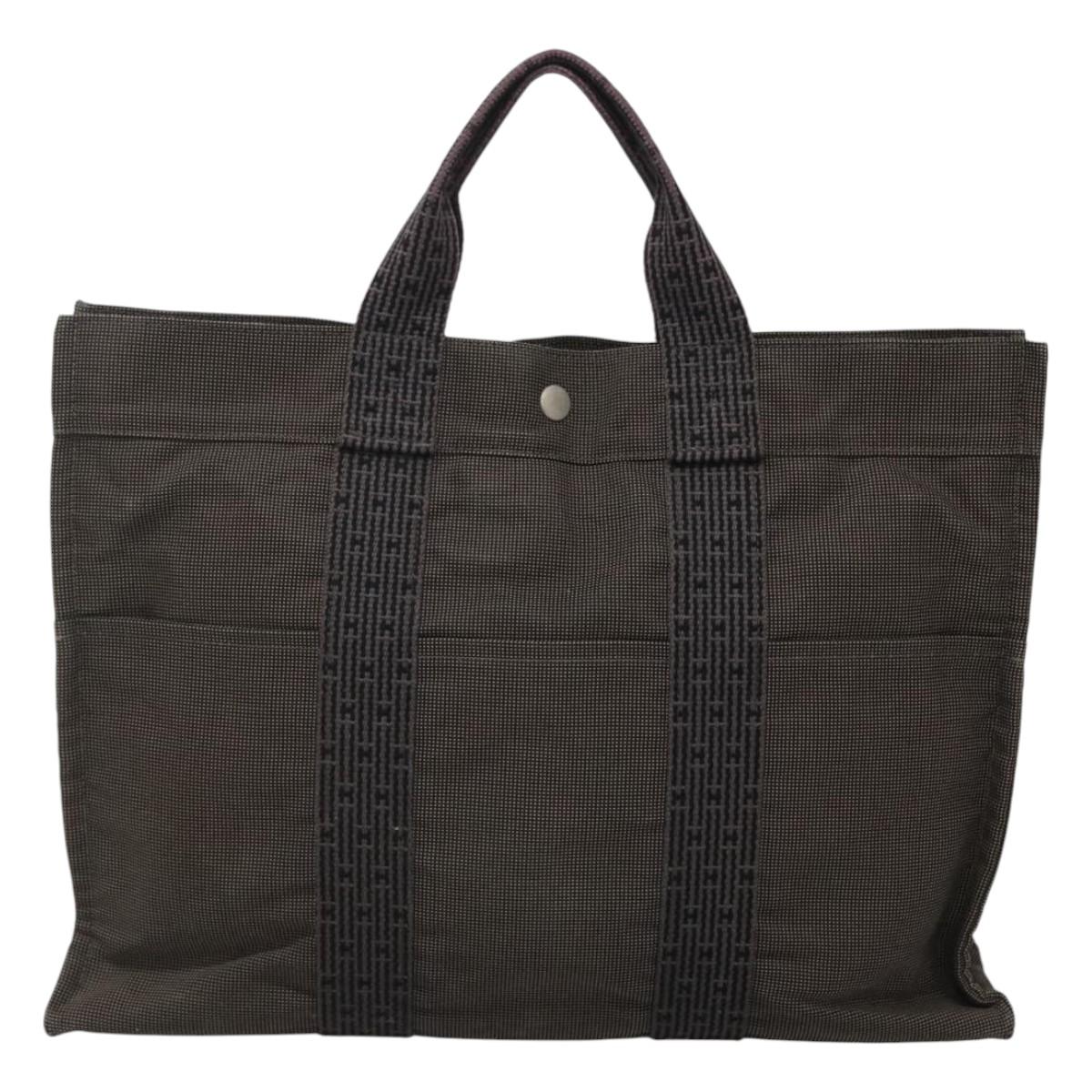 HERMES Her Line MM Tote Bag Canvas Gray Silver Auth bs24609