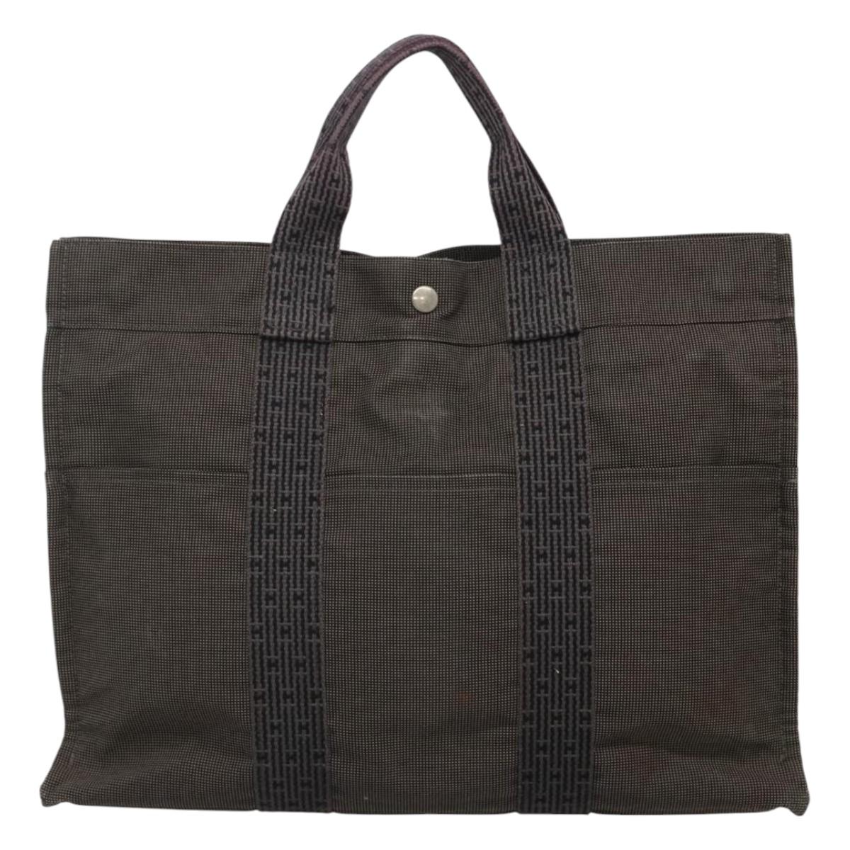 HERMES Her Line MM Tote Bag Canvas Gray Silver Auth bs24609