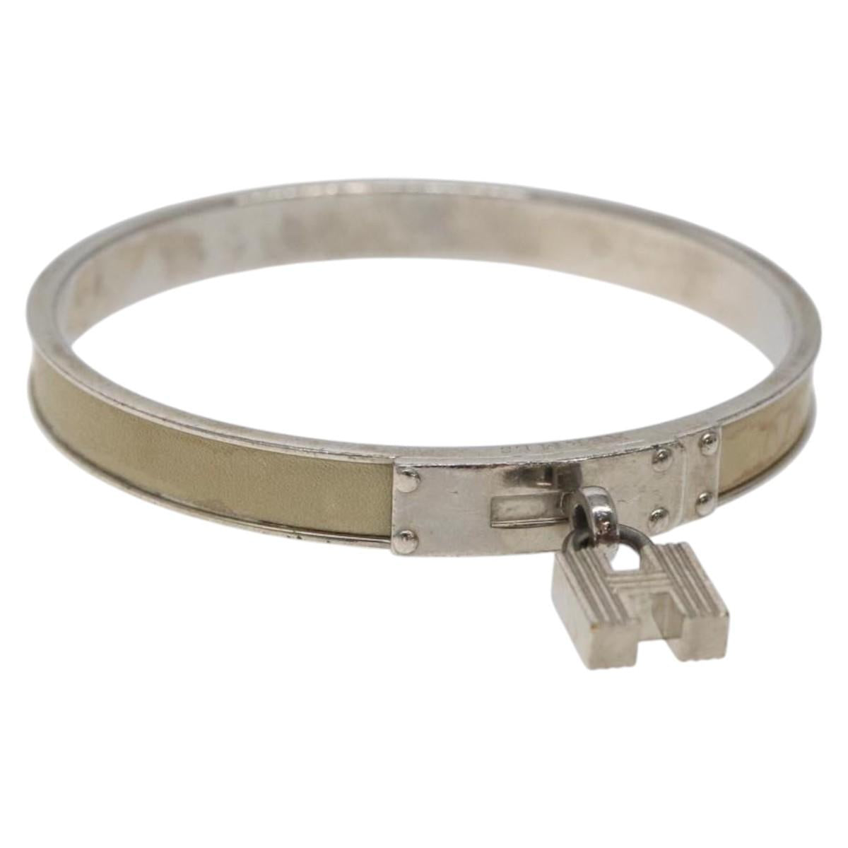 HERMES Bracelet Metal Beige Silver Auth bs24610