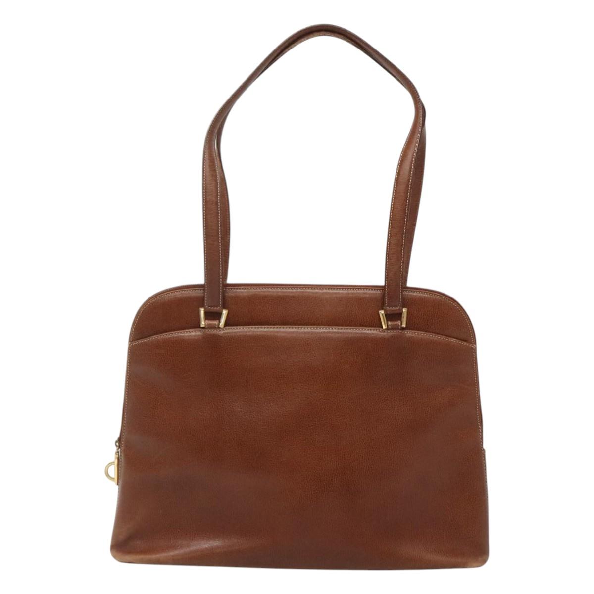 Salvatore Ferragamo Shoulder Bag Leather Brown Gold Auth bs24619