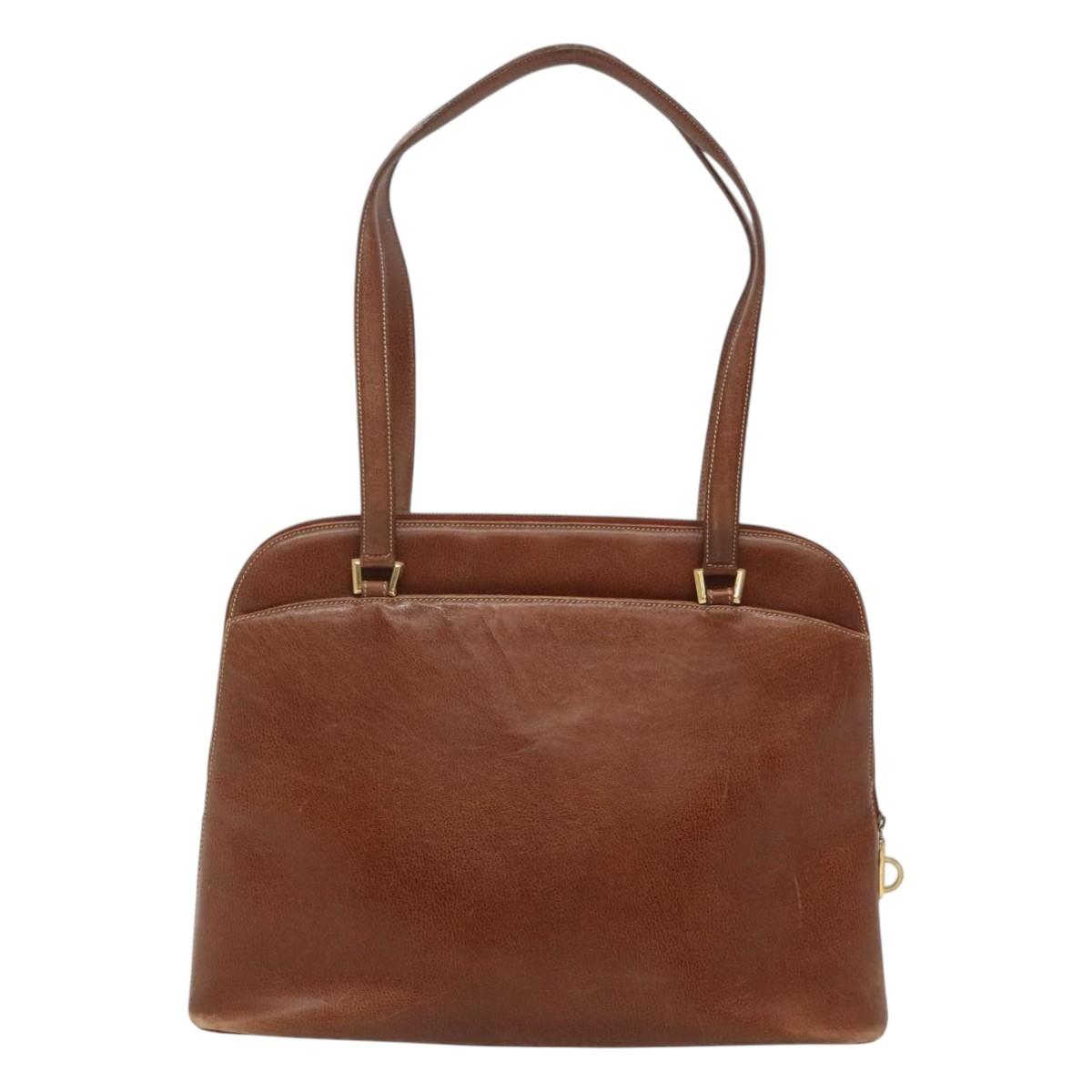 Salvatore Ferragamo Shoulder Bag Leather Brown Gold Auth bs24619