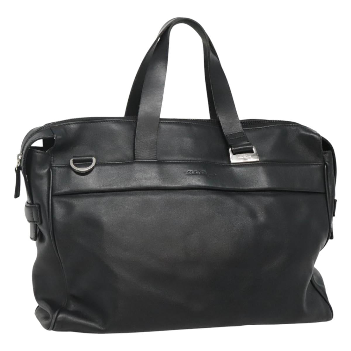 Salvatore Ferragamo Hand Bag Leather Black Silver Auth bs24620