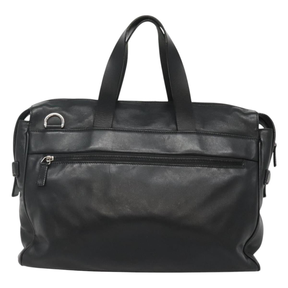 Salvatore Ferragamo Hand Bag Leather Black Silver Auth bs24620