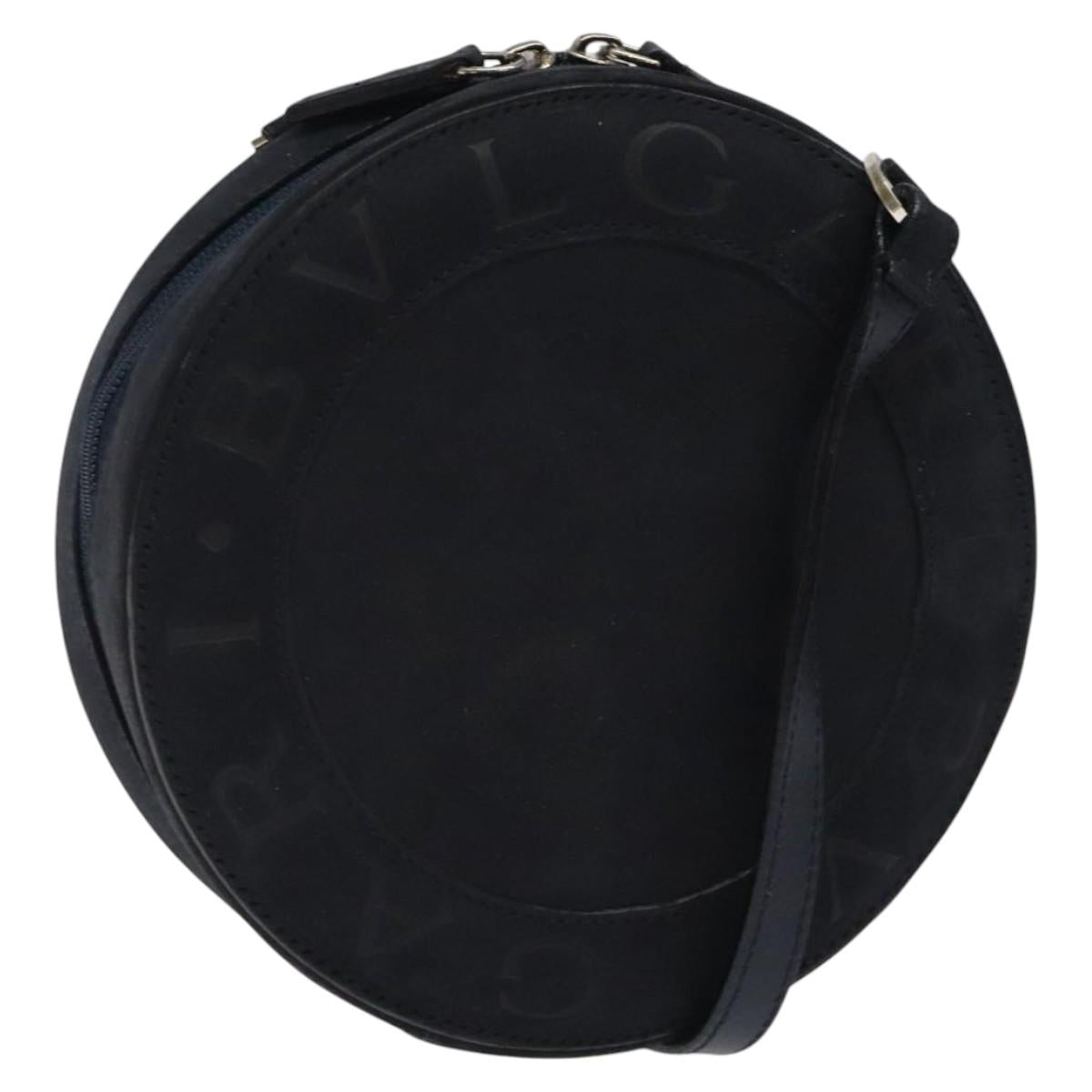 BVLGARI Shoulder Bag Suede Navy Silver Auth bs24625