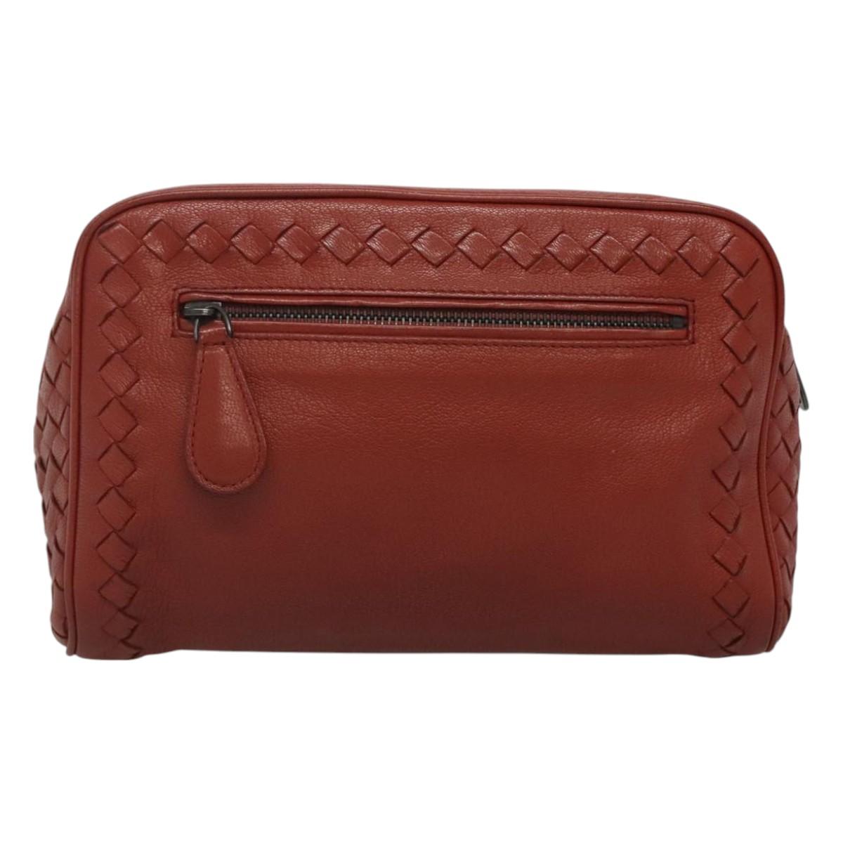 BOTTEGA VENETA INTRECCIATO Clutch Bag Leather Brown Auth bs24626