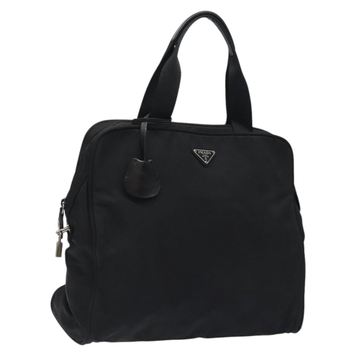 PRADA Hand Bag Nylon Black Silver Auth bs24646