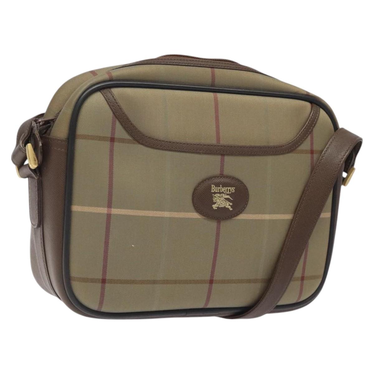 Burberrys Nova Check Shoulder Bag Canvas Beige Gold Auth bs24660