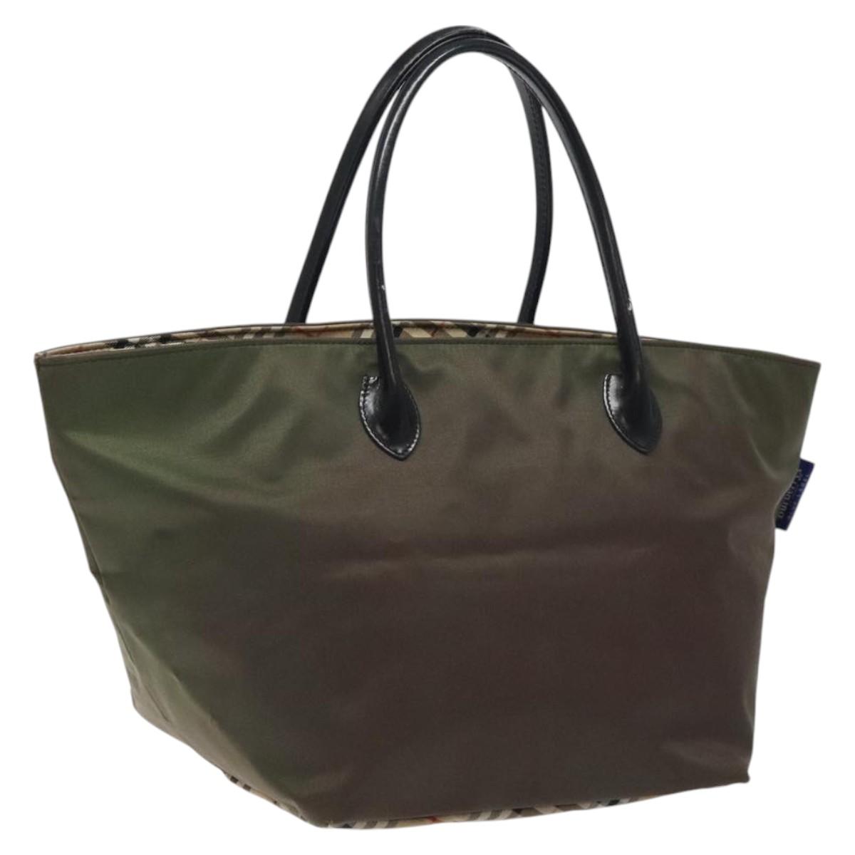 Burberrys Blue Label Hand Bag Nylon Khaki Auth bs24661