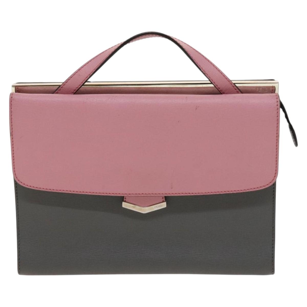 FENDI Hand Bag Leather 2way Gray Silver Auth bs24671