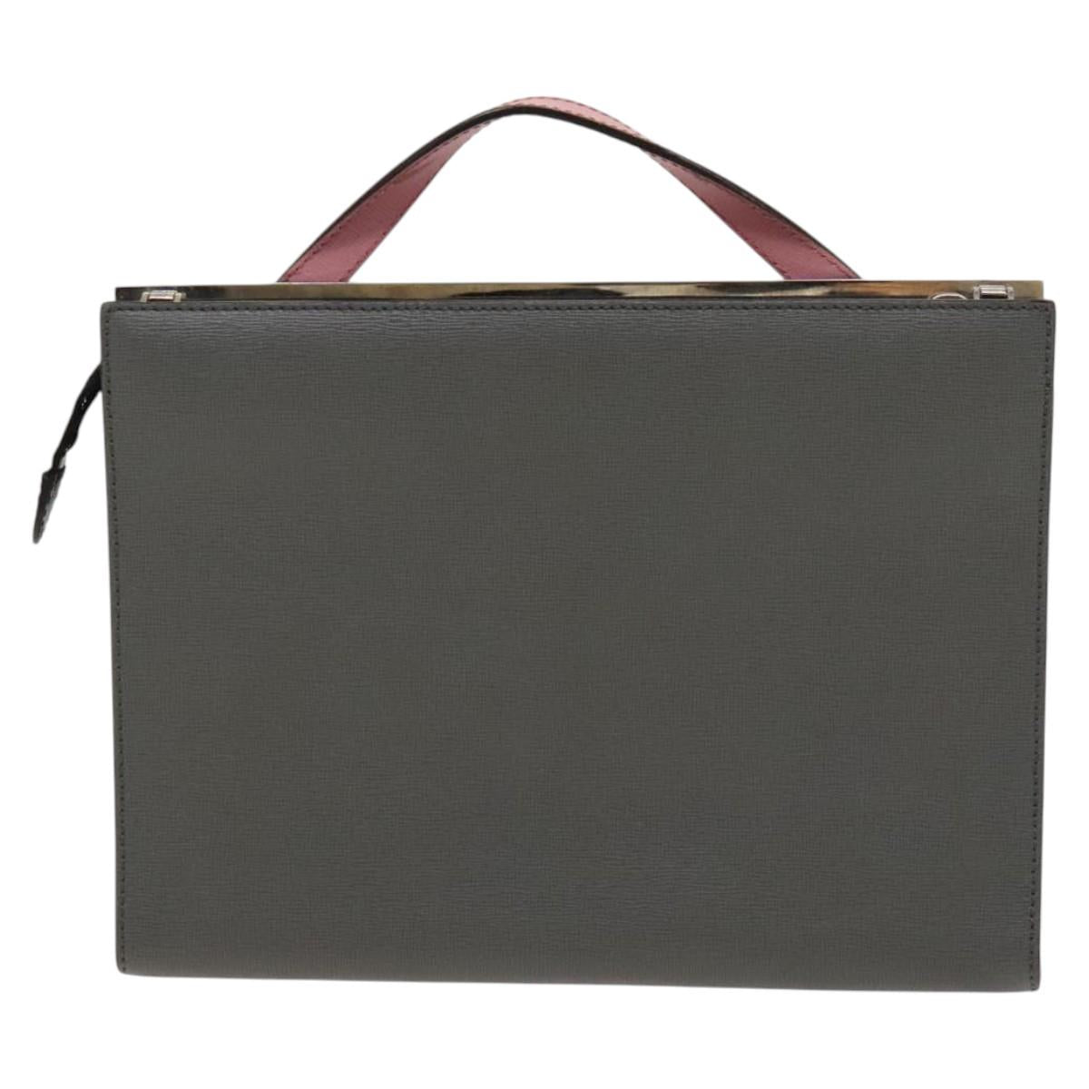 FENDI Hand Bag Leather 2way Gray Silver Auth bs24671