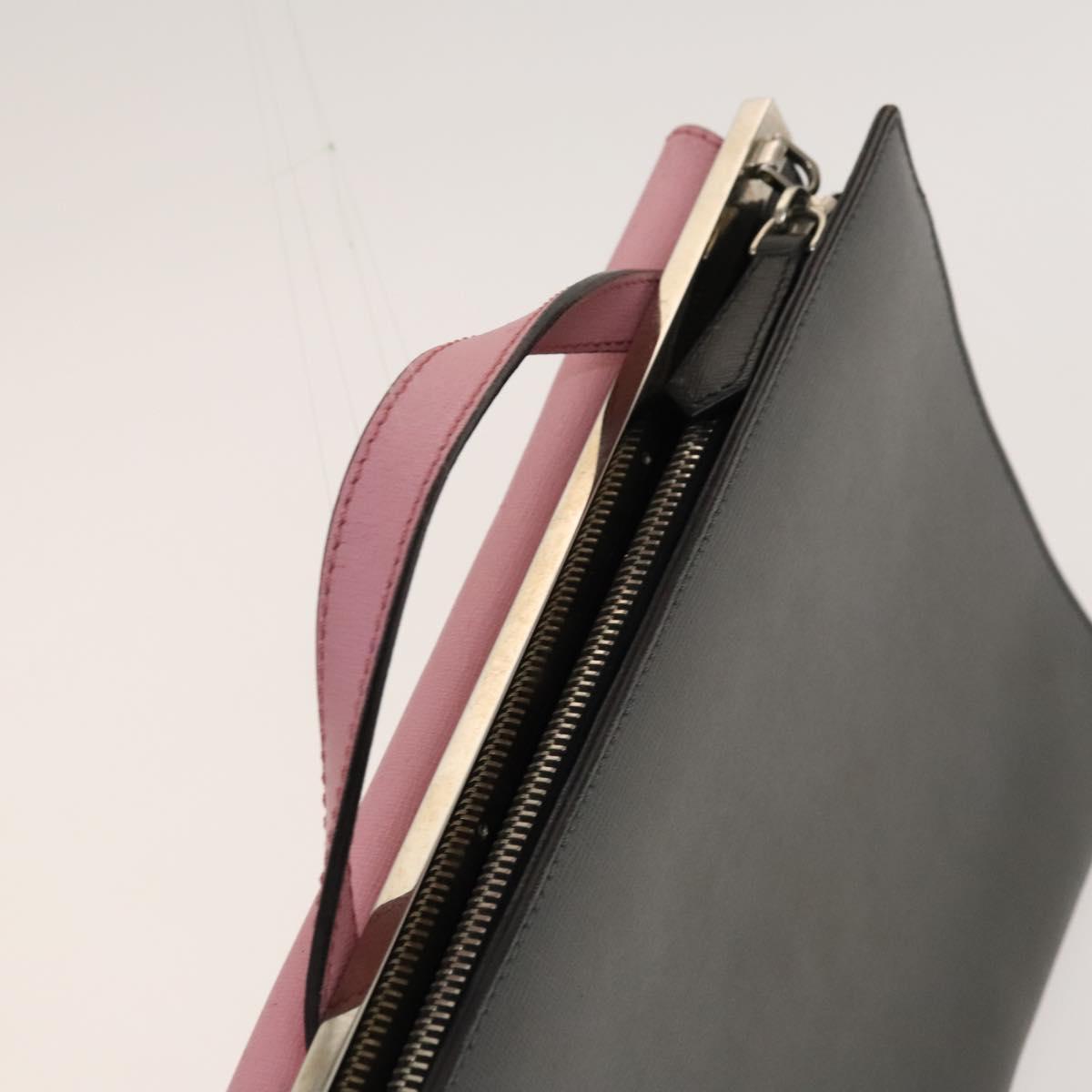 FENDI Hand Bag Leather 2way Gray Silver Auth bs24671
