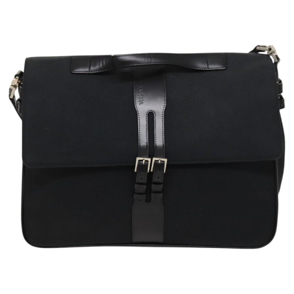 Gianni Versace Hand Bag Canvas 2way Black Silver Auth bs24675