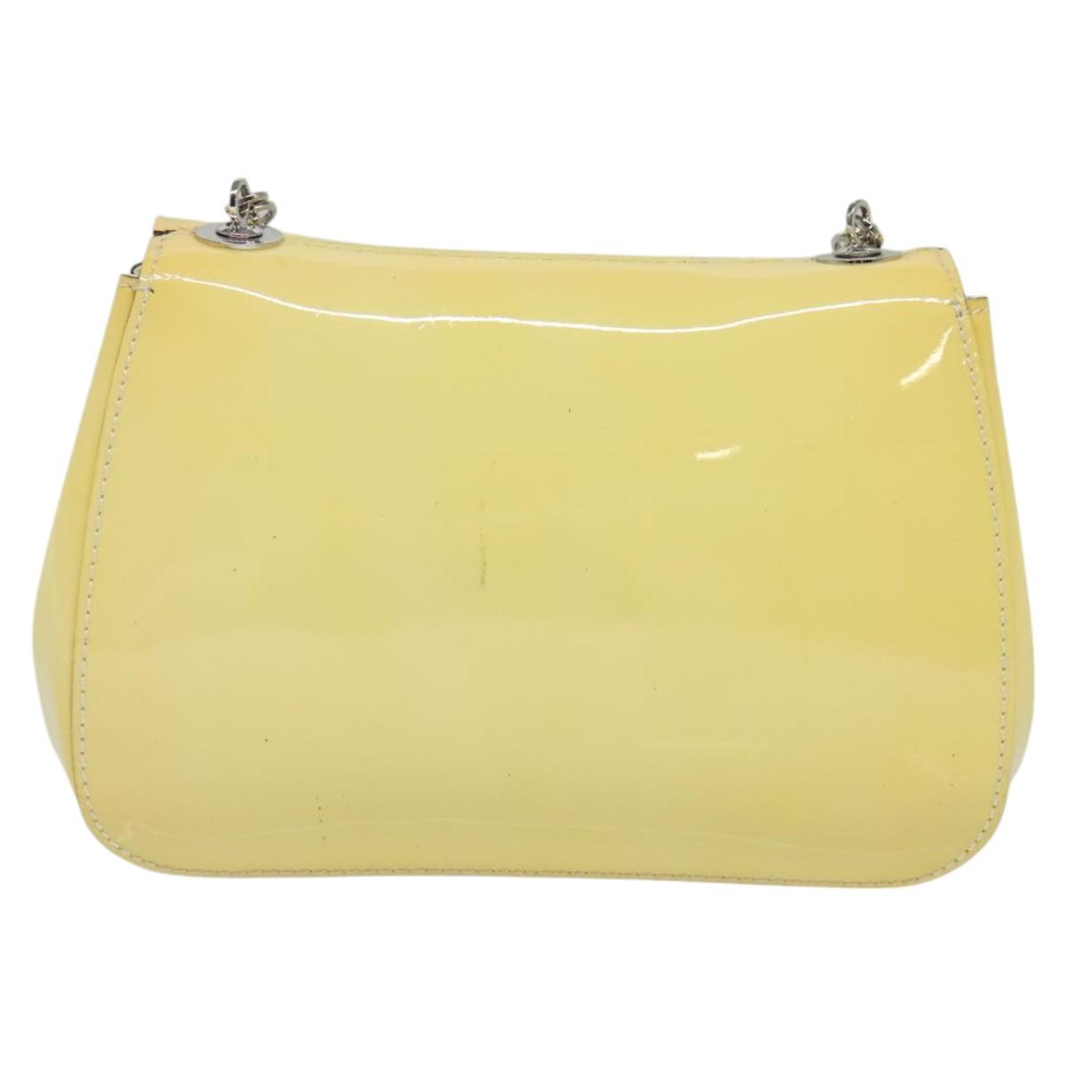 Salvatore Ferragamo Gancini Chain Shoulder Bag Enamel Yellow Silver Auth bs24676