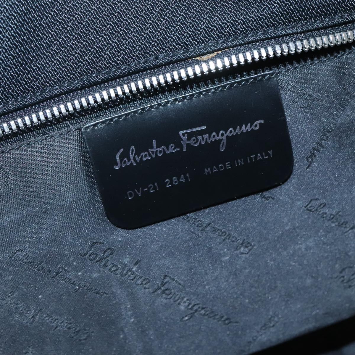 Salvatore Ferragamo Gancini Bag Canvas Leather Black Silver Auth bs24678