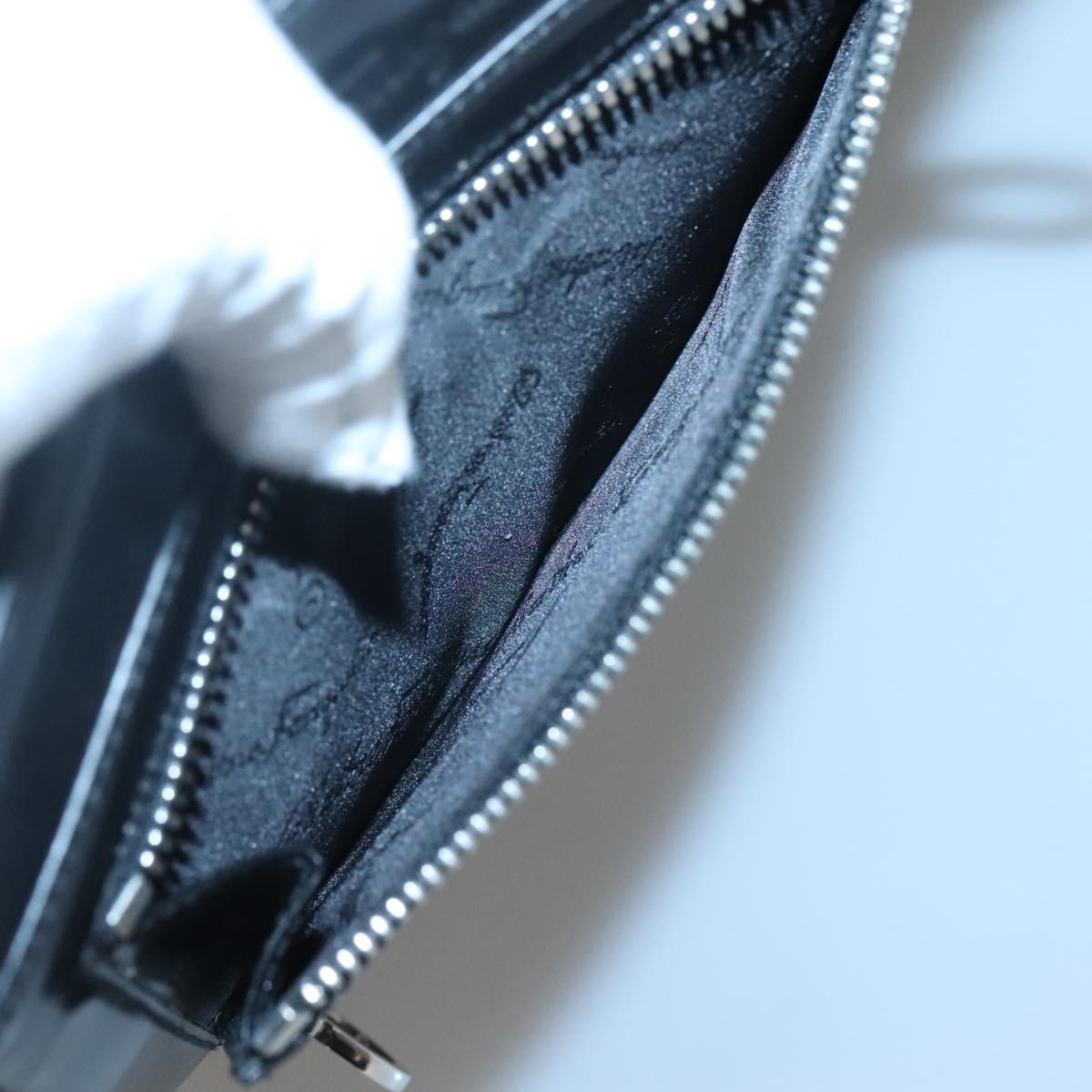 Salvatore Ferragamo Gancini Bag Canvas Leather Black Silver Auth bs24678