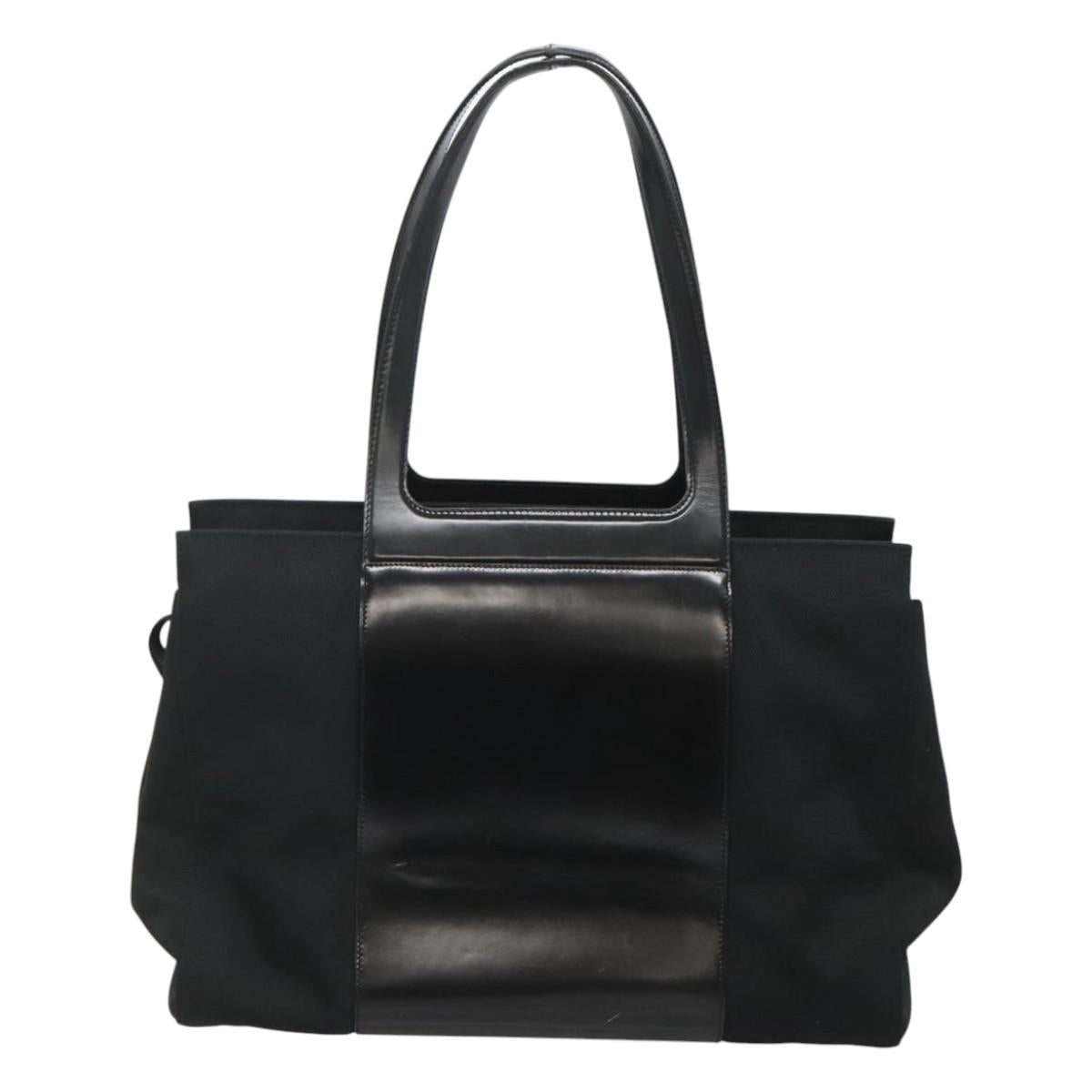 Salvatore Ferragamo Gancini Bag Canvas Leather Black Silver Auth bs24678