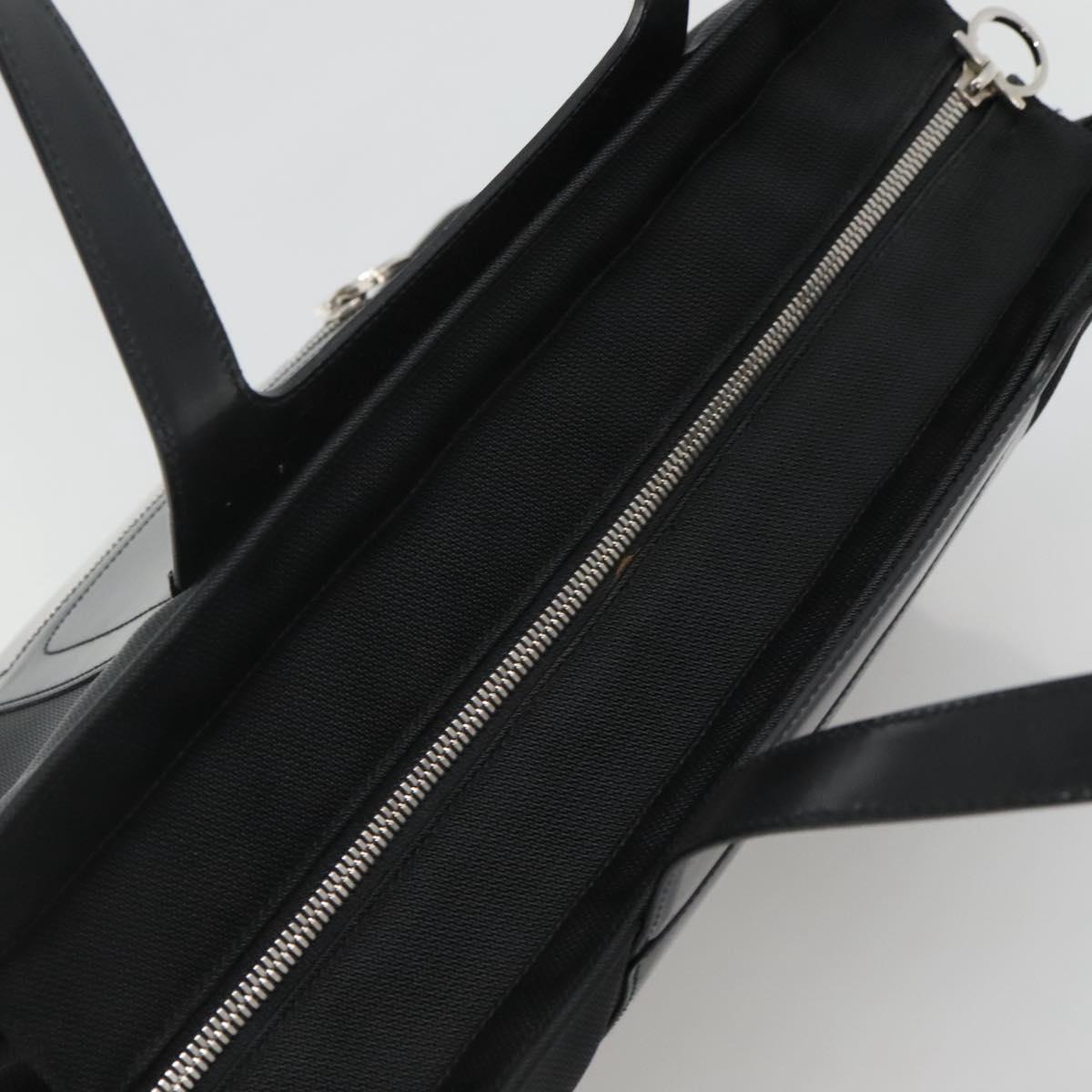 Salvatore Ferragamo Gancini Bag Canvas Leather Black Silver Auth bs24678