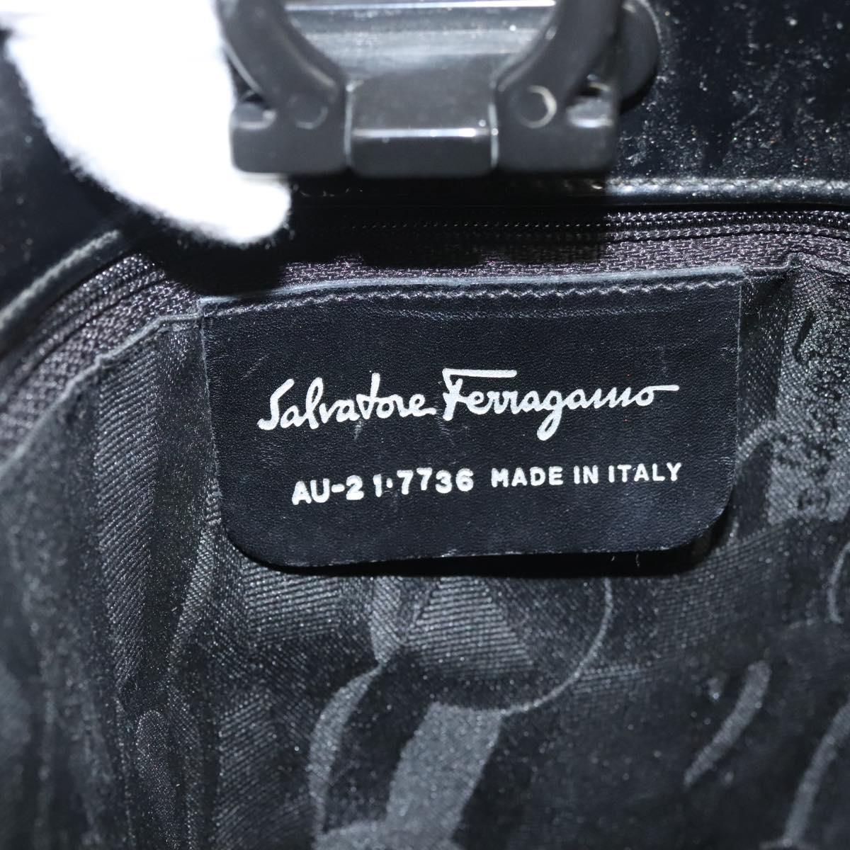 Salvatore Ferragamo Gancini Shoulder Bag Enamel Black Silver Auth bs24679