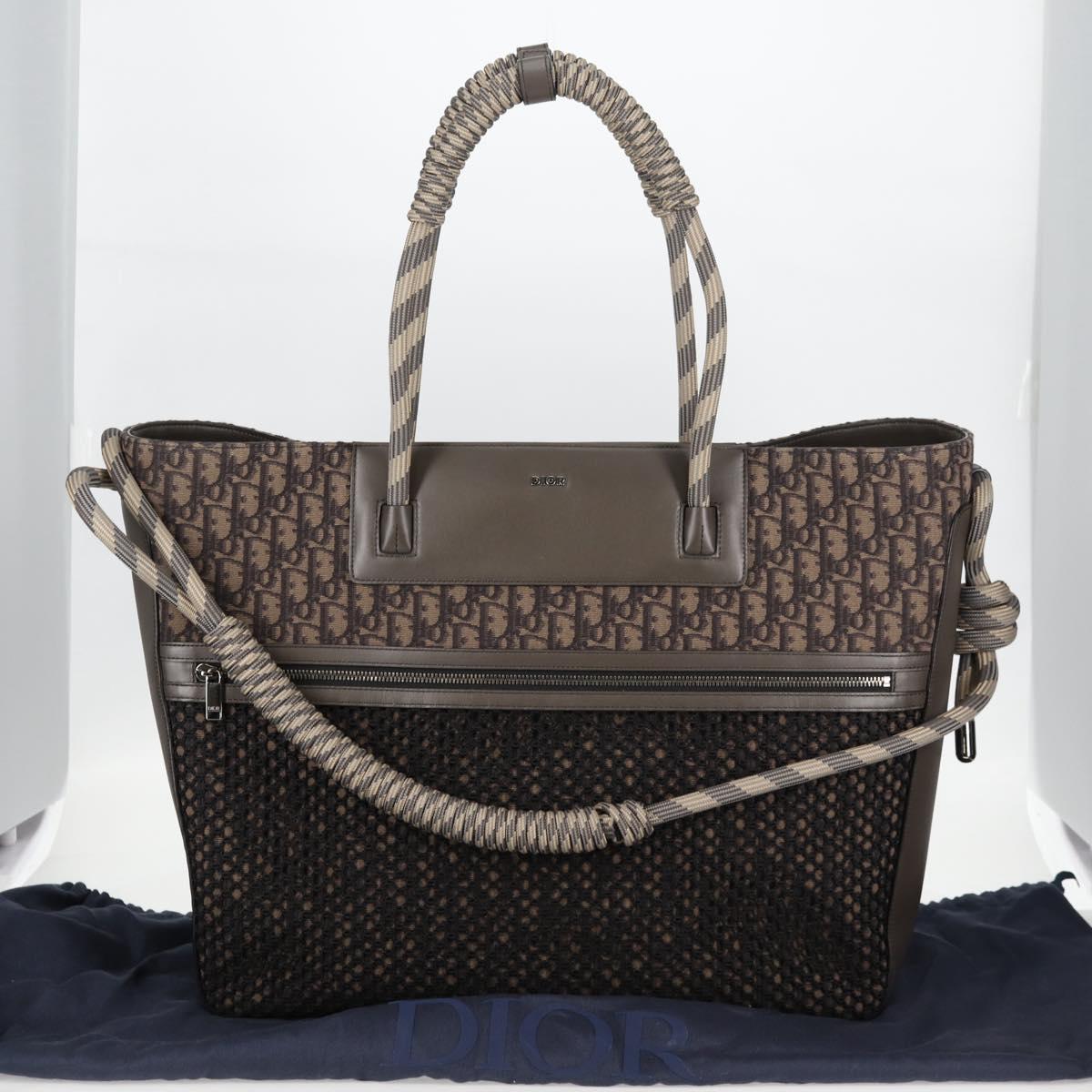 Christian Dior Tote Bag Trotter Canvas Gray Silver Auth bs24696SAM