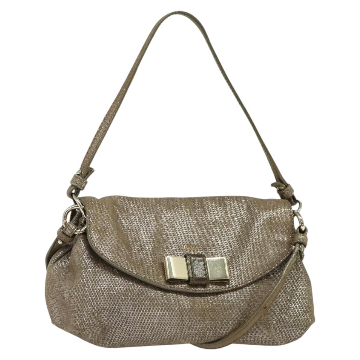 Chloe Shoulder Bag Leather Beige Gold Auth bs24699