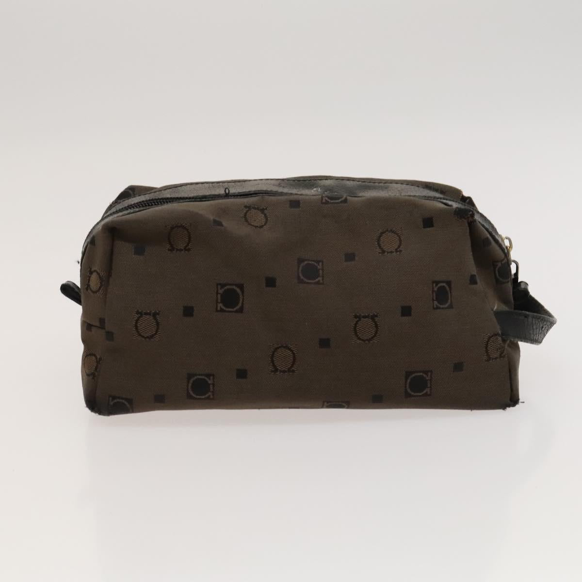 Salvatore Ferragamo Gancini Pouch Leather Canvas 2Set Brown Black Auth bs24710