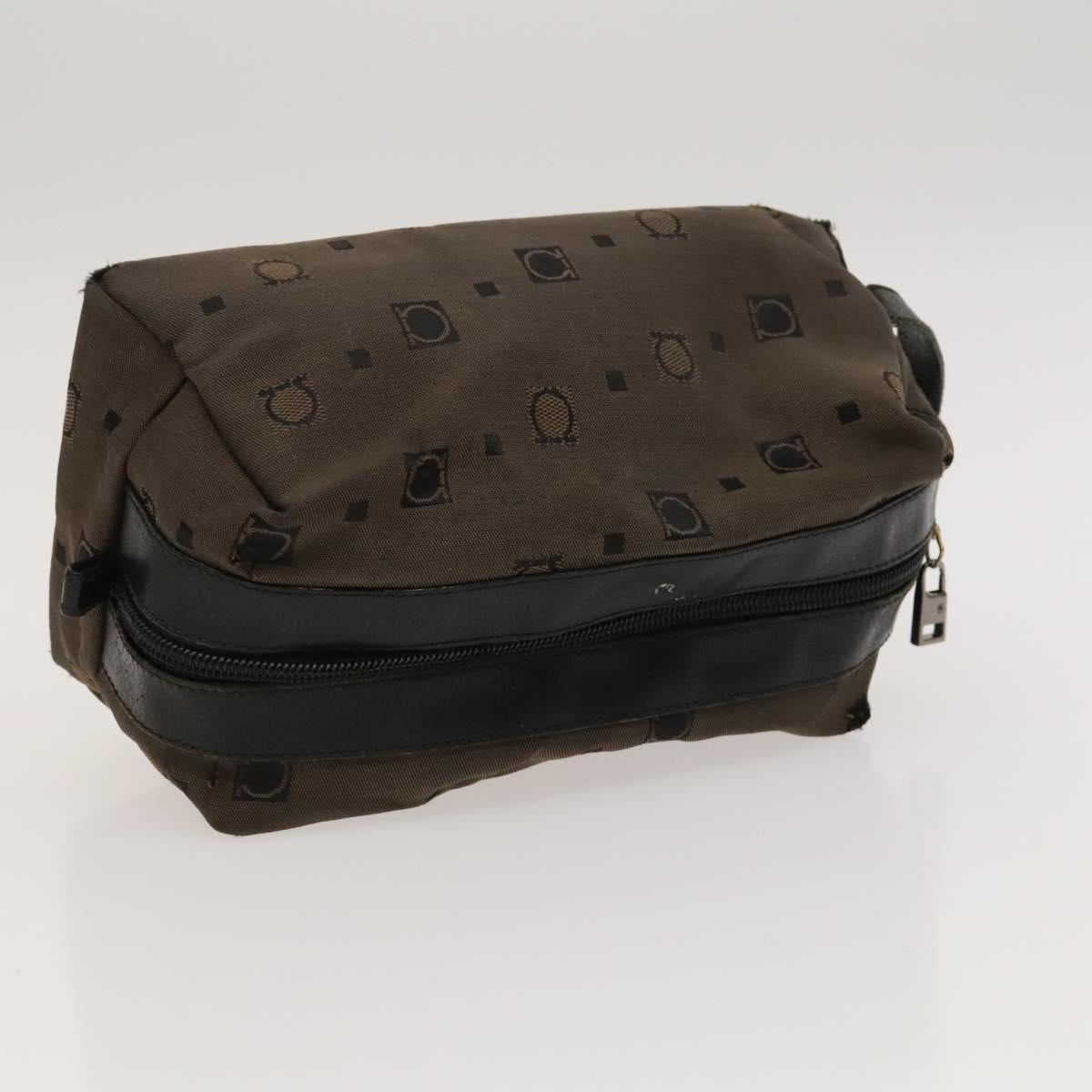 Salvatore Ferragamo Gancini Pouch Leather Canvas 2Set Brown Black Auth bs24710