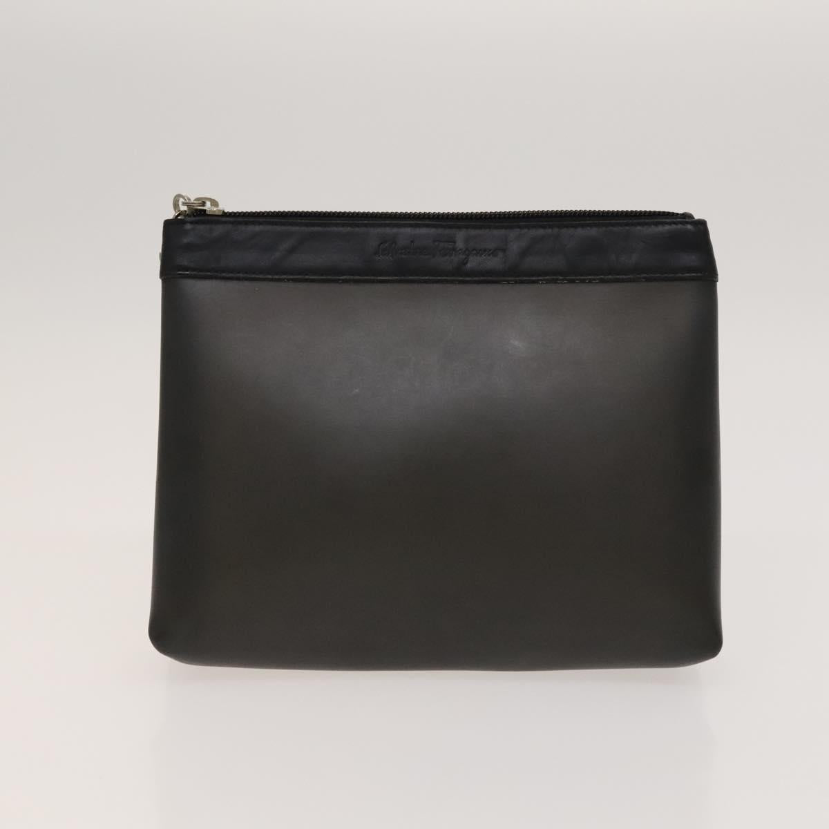 Salvatore Ferragamo Gancini Pouch Leather Canvas 2Set Brown Black Auth bs24710
