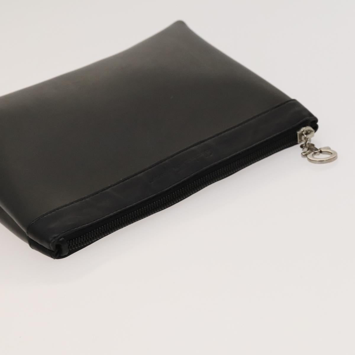 Salvatore Ferragamo Gancini Pouch Leather Canvas 2Set Brown Black Auth bs24710