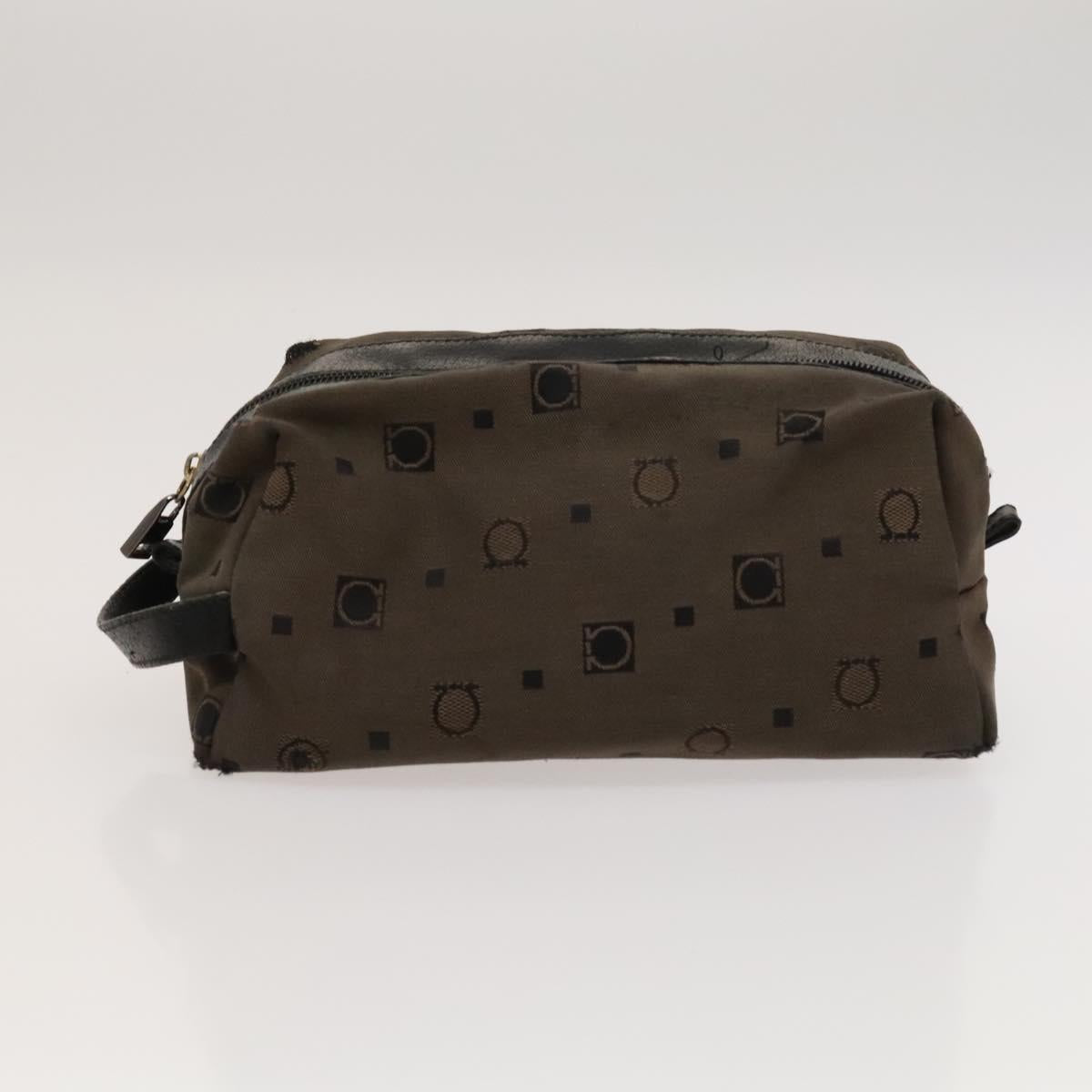 Salvatore Ferragamo Gancini Pouch Leather Canvas 2Set Brown Black Auth bs24710