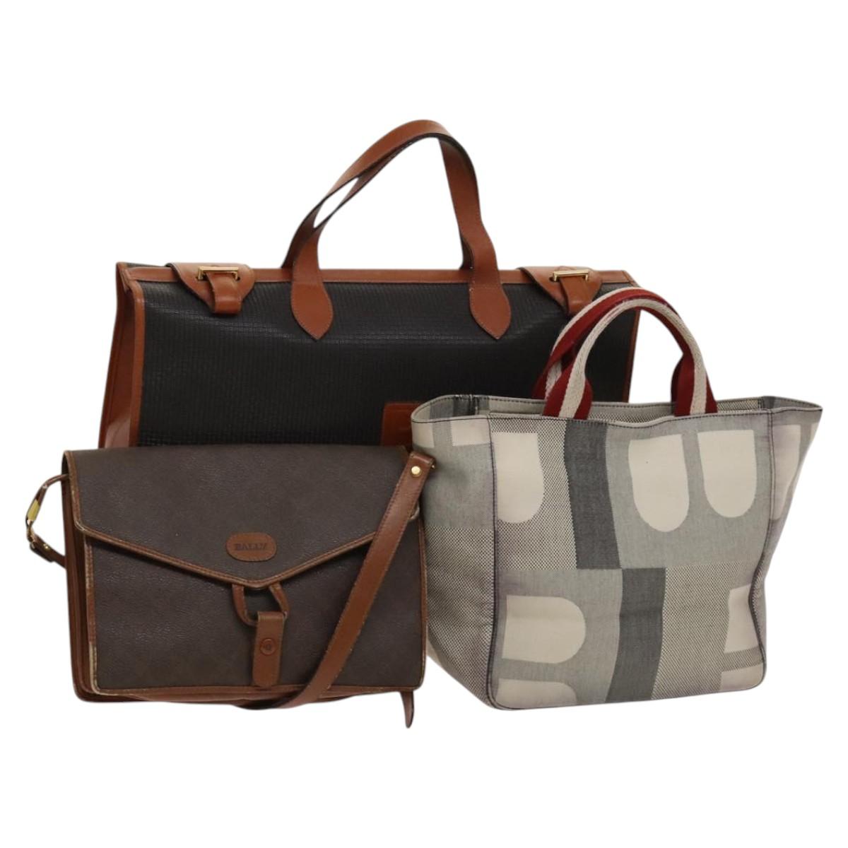 BALLY Bag PVC Canvas 3Set Black Brown gray Auth bs24711