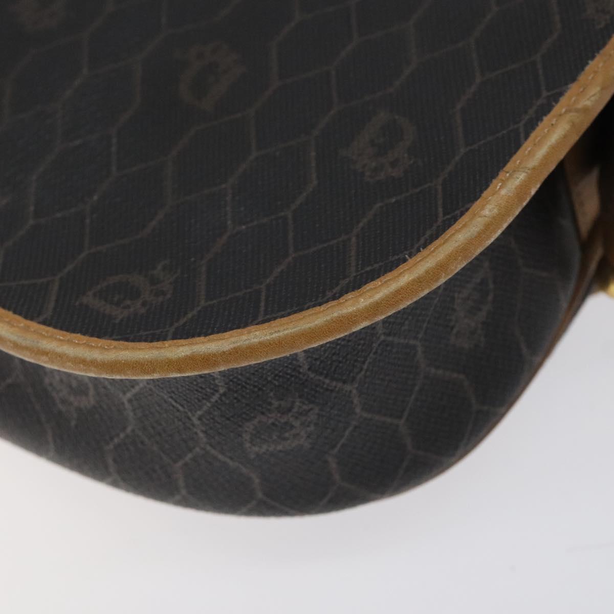 Christian Dior Honeycomb Canvas Shoulder Bag PVC Black Gold Auth bs24741