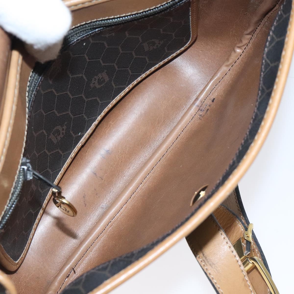 Christian Dior Honeycomb Canvas Shoulder Bag PVC Black Gold Auth bs24741