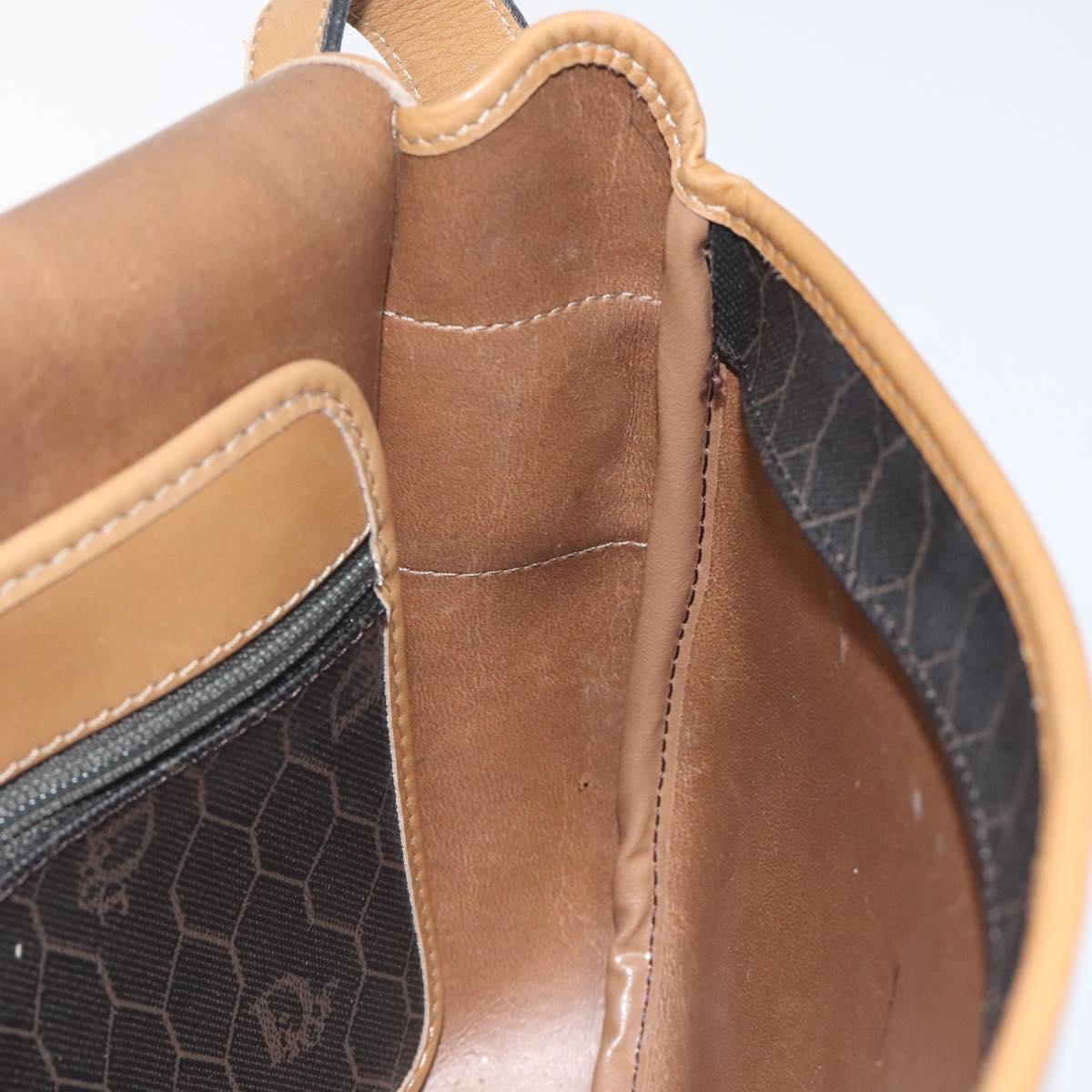 Christian Dior Honeycomb Canvas Shoulder Bag PVC Black Gold Auth bs24741