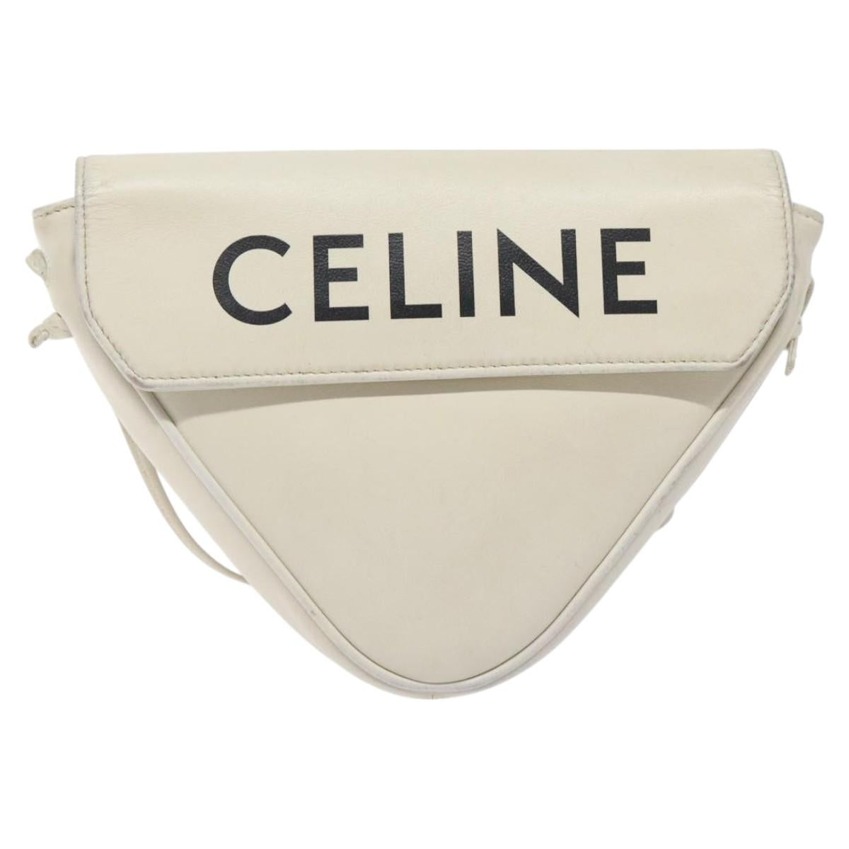CELINE Triangle bag Shoulder Bag Leather White Auth bs24743
