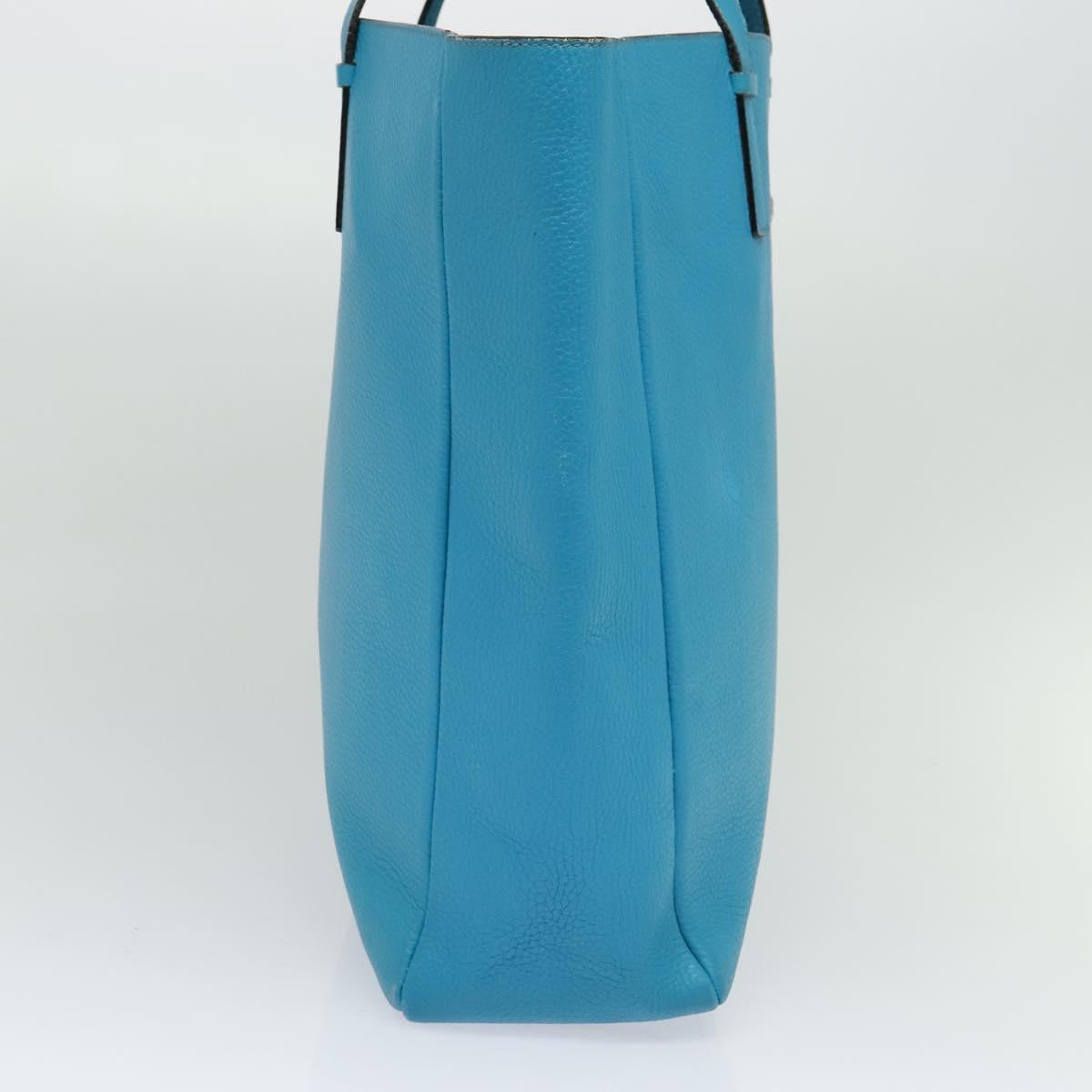 BURBERRY Tote Bag Leather Blue Silver Auth bs24752