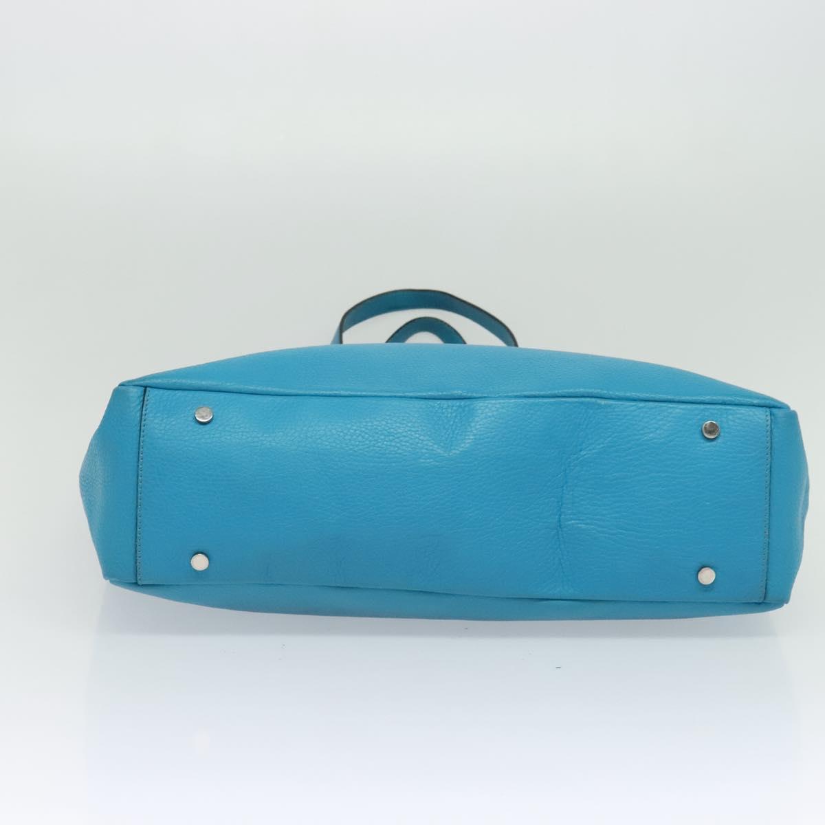 BURBERRY Tote Bag Leather Blue Silver Auth bs24752