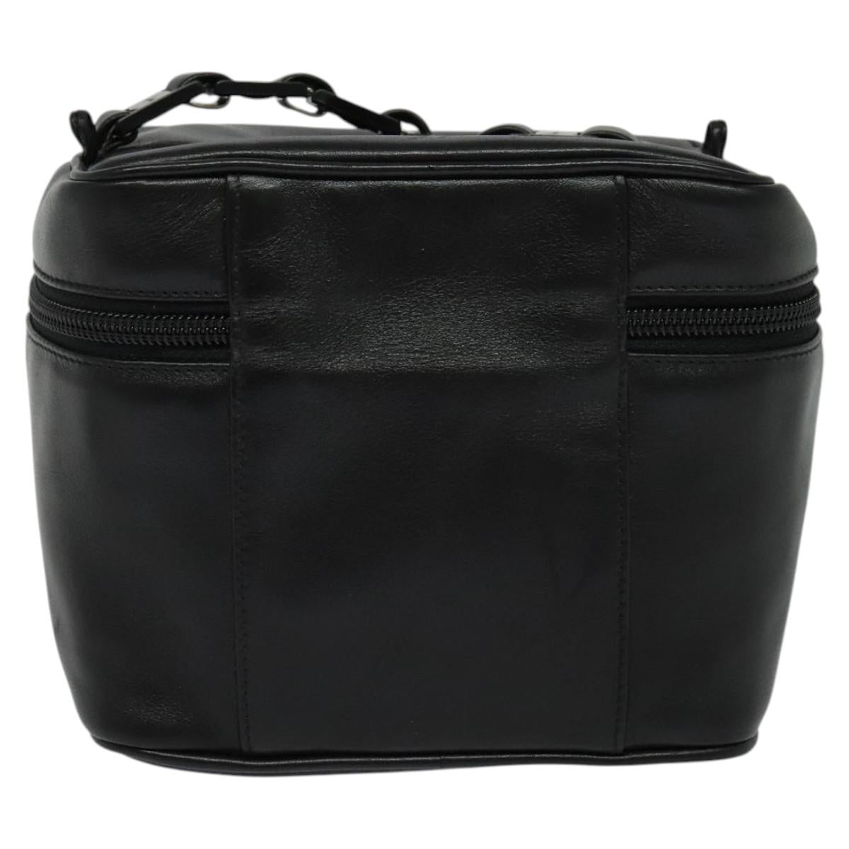 Salvatore Ferragamo Vanity Pouch Leather Black Silver Auth bs24755