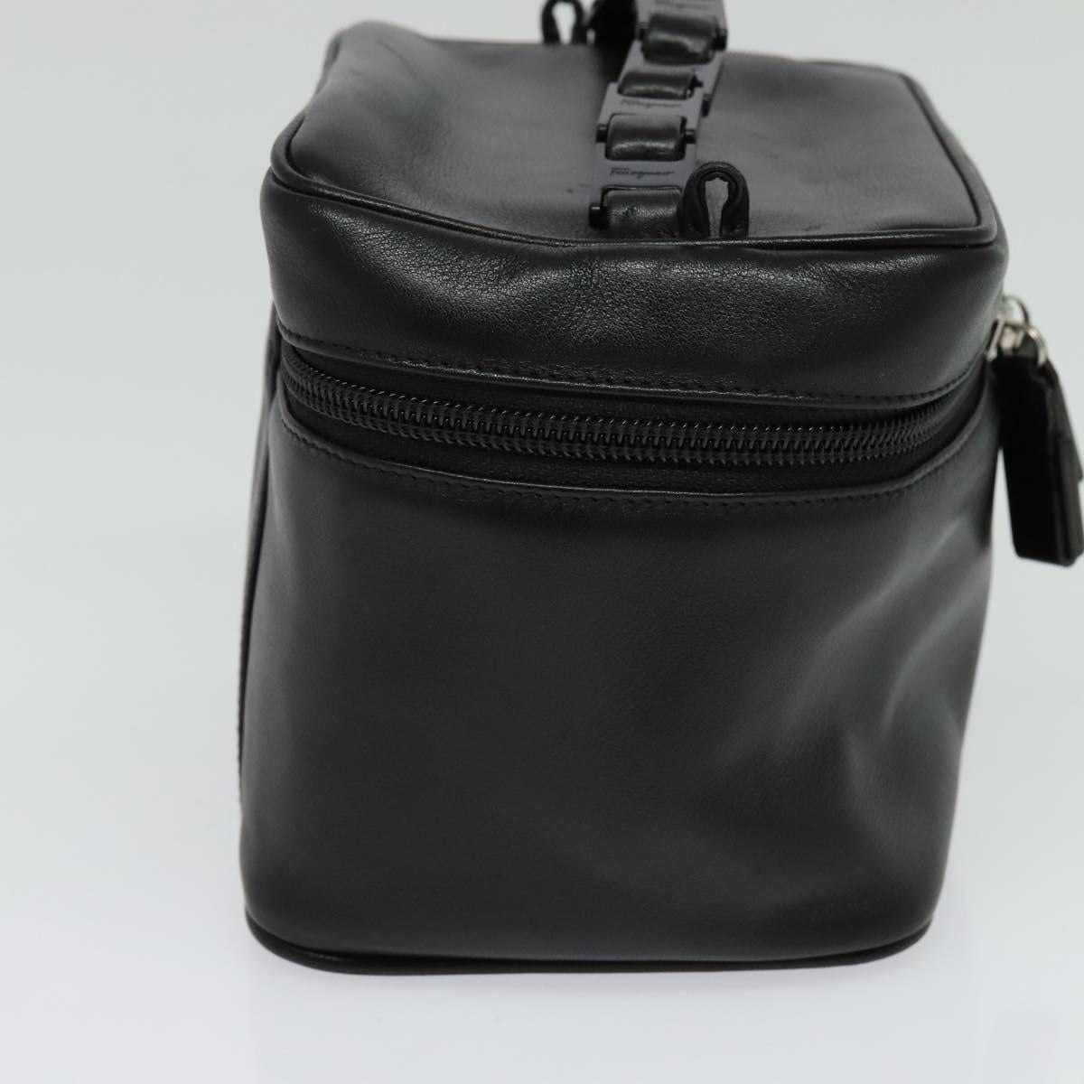 Salvatore Ferragamo Vanity Pouch Leather Black Silver Auth bs24755