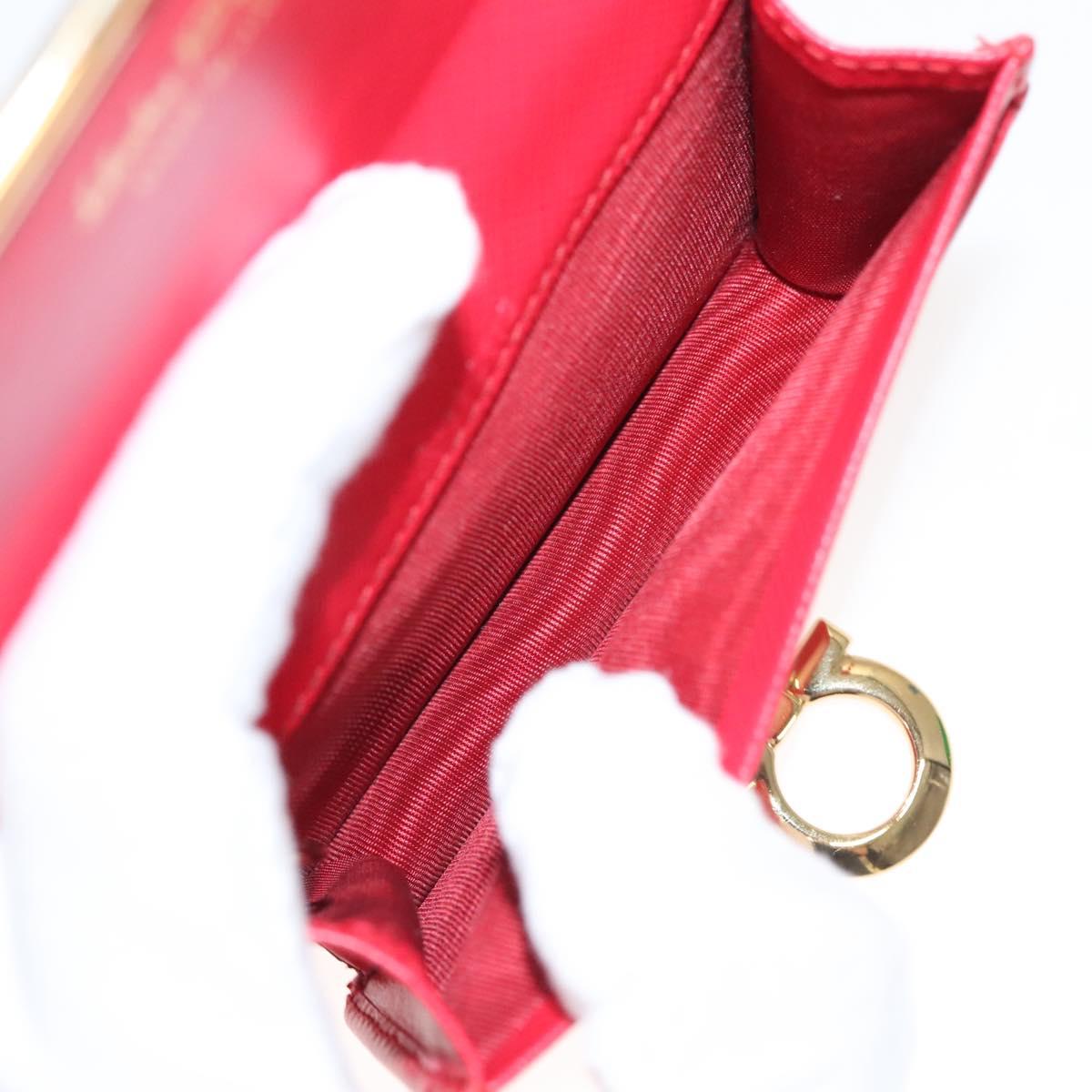 Salvatore Ferragamo Gancini Card Case Leather Red Gold Auth bs24757
