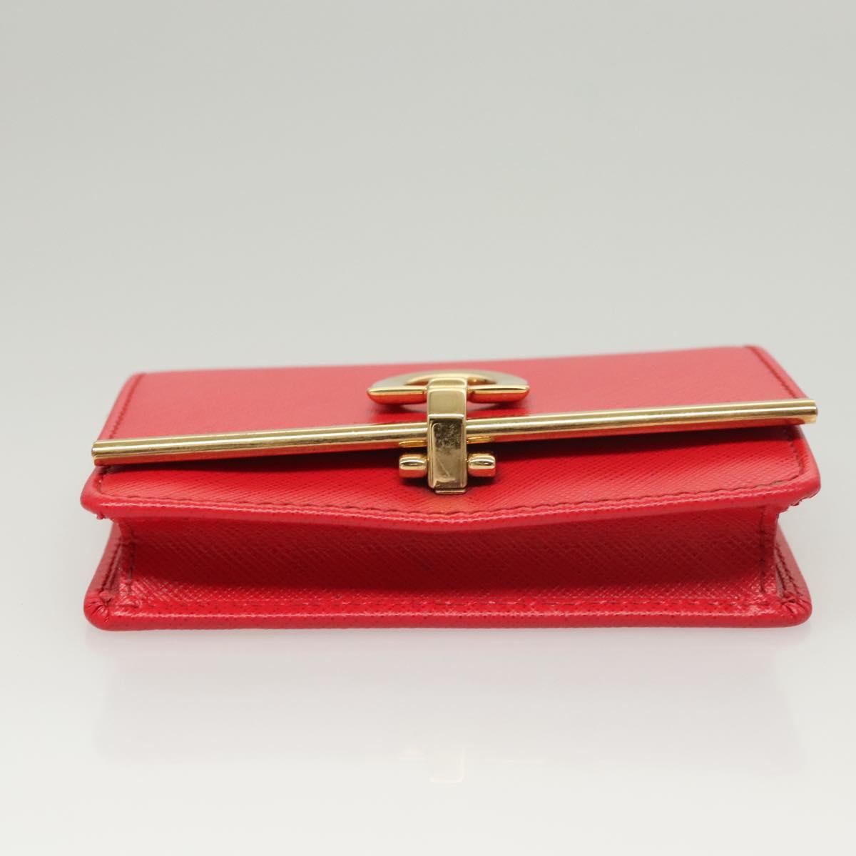 Salvatore Ferragamo Gancini Card Case Leather Red Gold Auth bs24757
