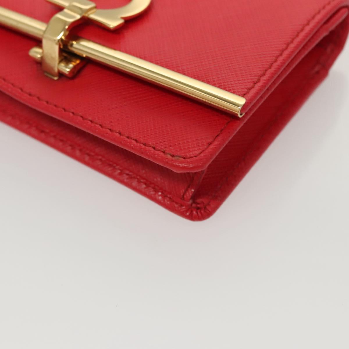 Salvatore Ferragamo Gancini Card Case Leather Red Gold Auth bs24757
